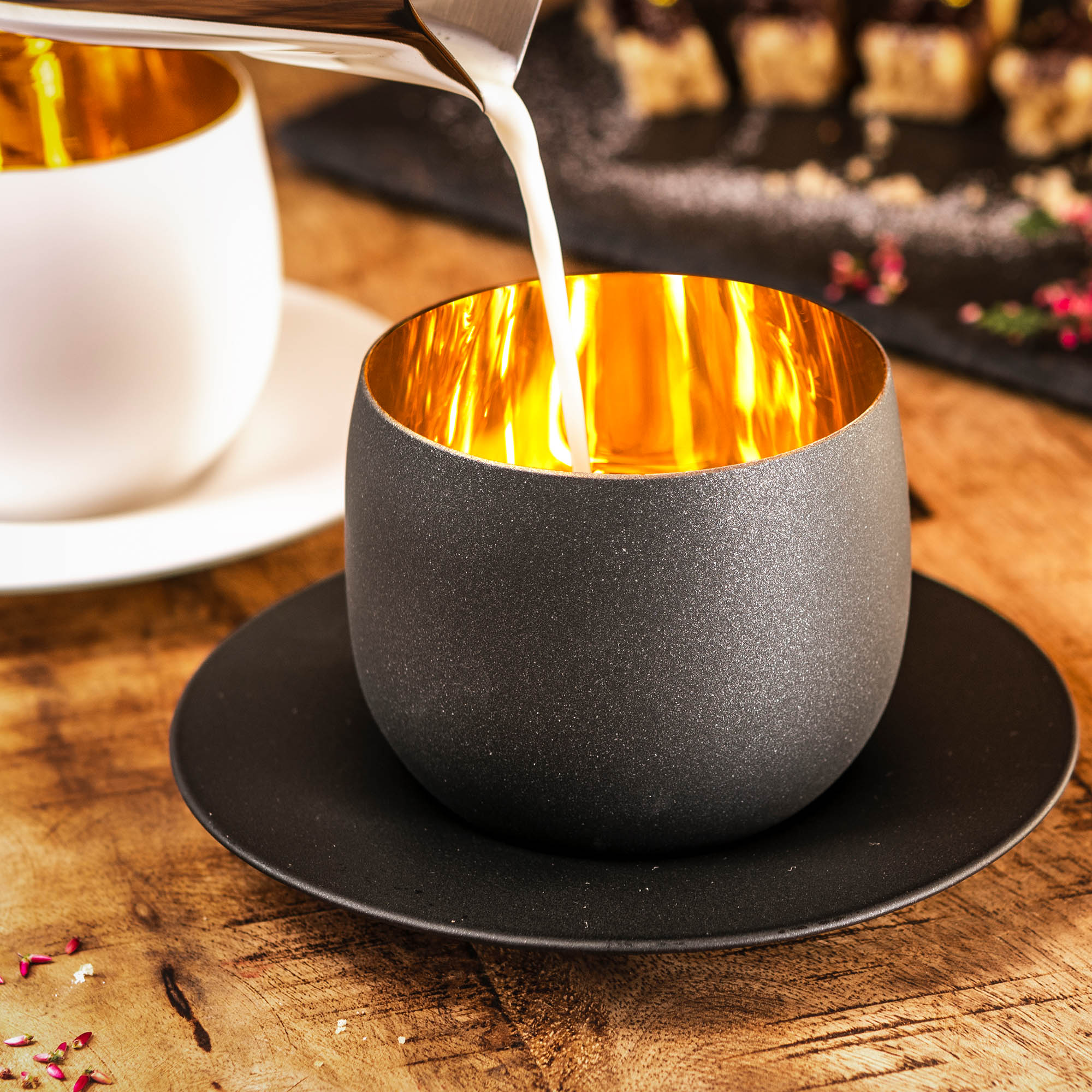 EISCH Serie COSMO GOLD Cappuccino-Set Kristallglas mit Echtgold schwarz