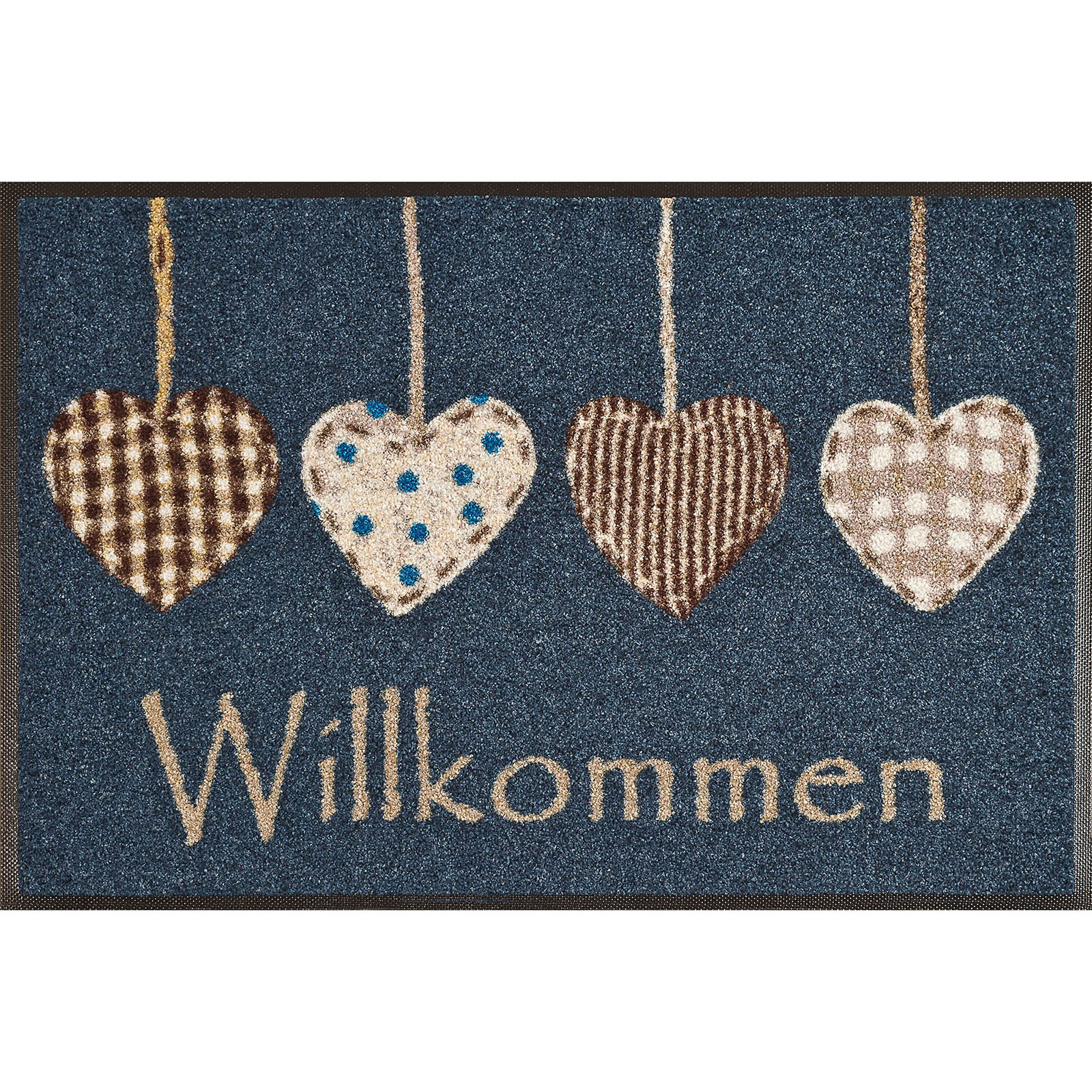 WASH + DRY Fußmatte 50 x 75 cm Motiv COTTAGE HEARTS Willkommen mit Herzen