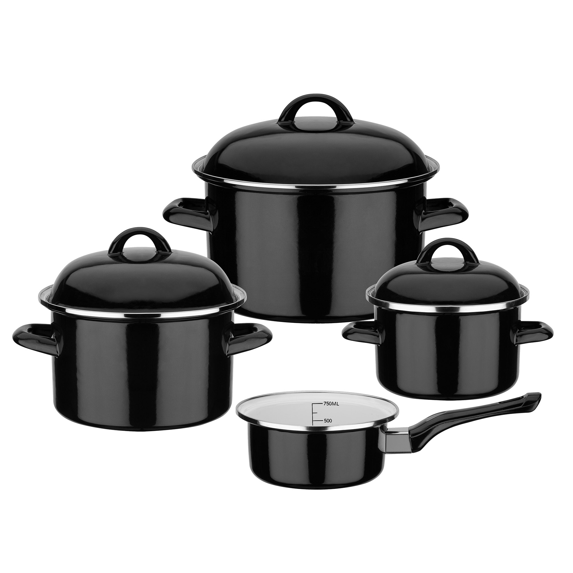 GSW Topfset Stahl-Emaille BLACK & WHITE 4 teilig INDUKTION