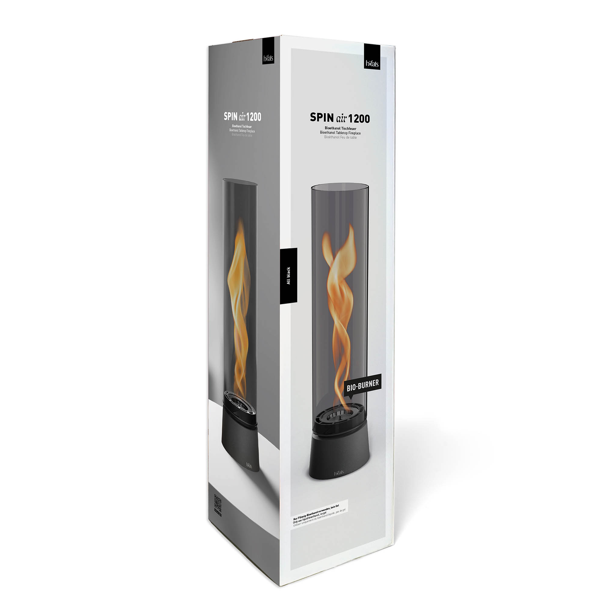 HÖFATS Tischfeuer SPIN air 1200 all black mit Bio-Burner Windlicht Tischkamin