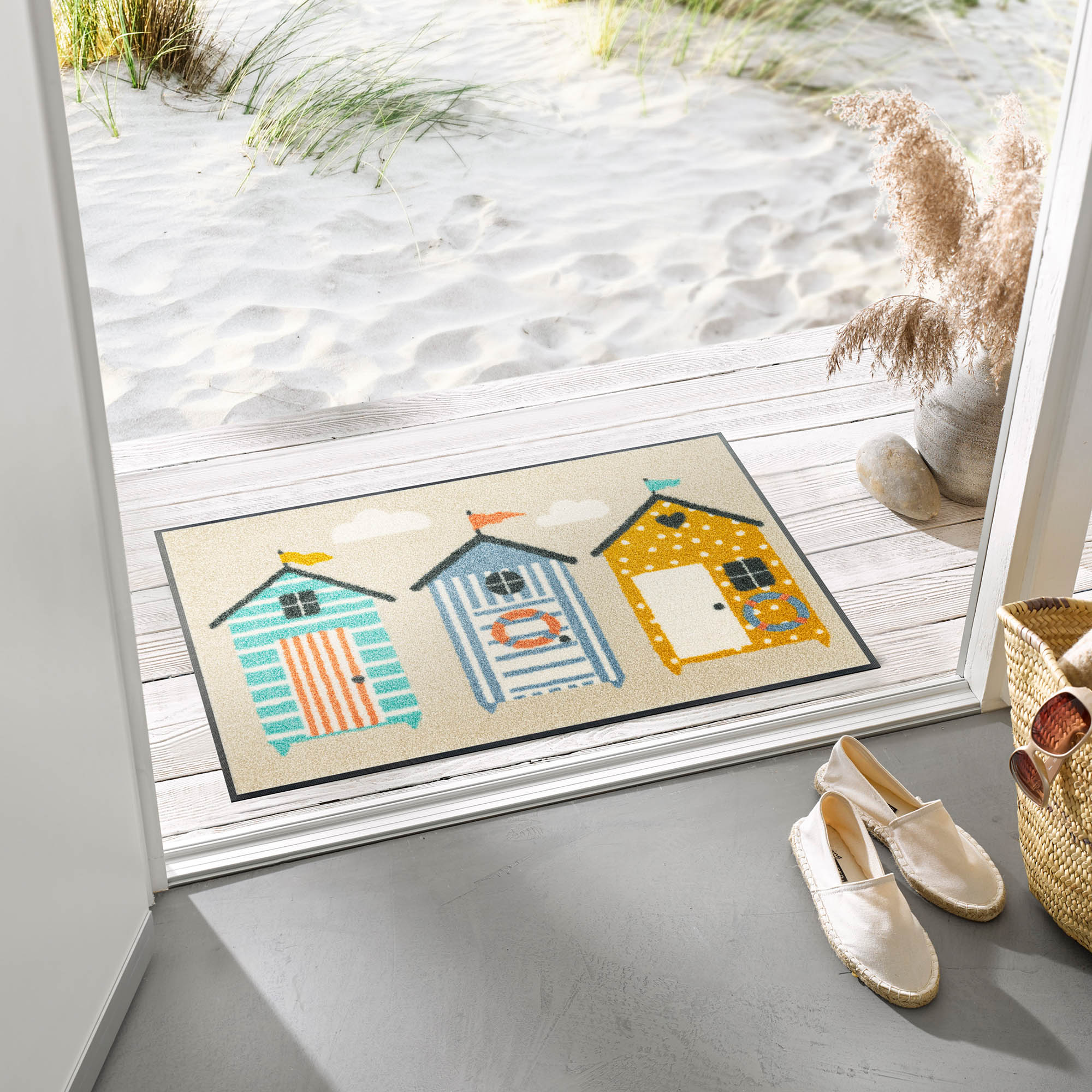 WASH + DRY Fußmatte 50 x 75 cm Motiv BEACHHUT - Strandbuden
