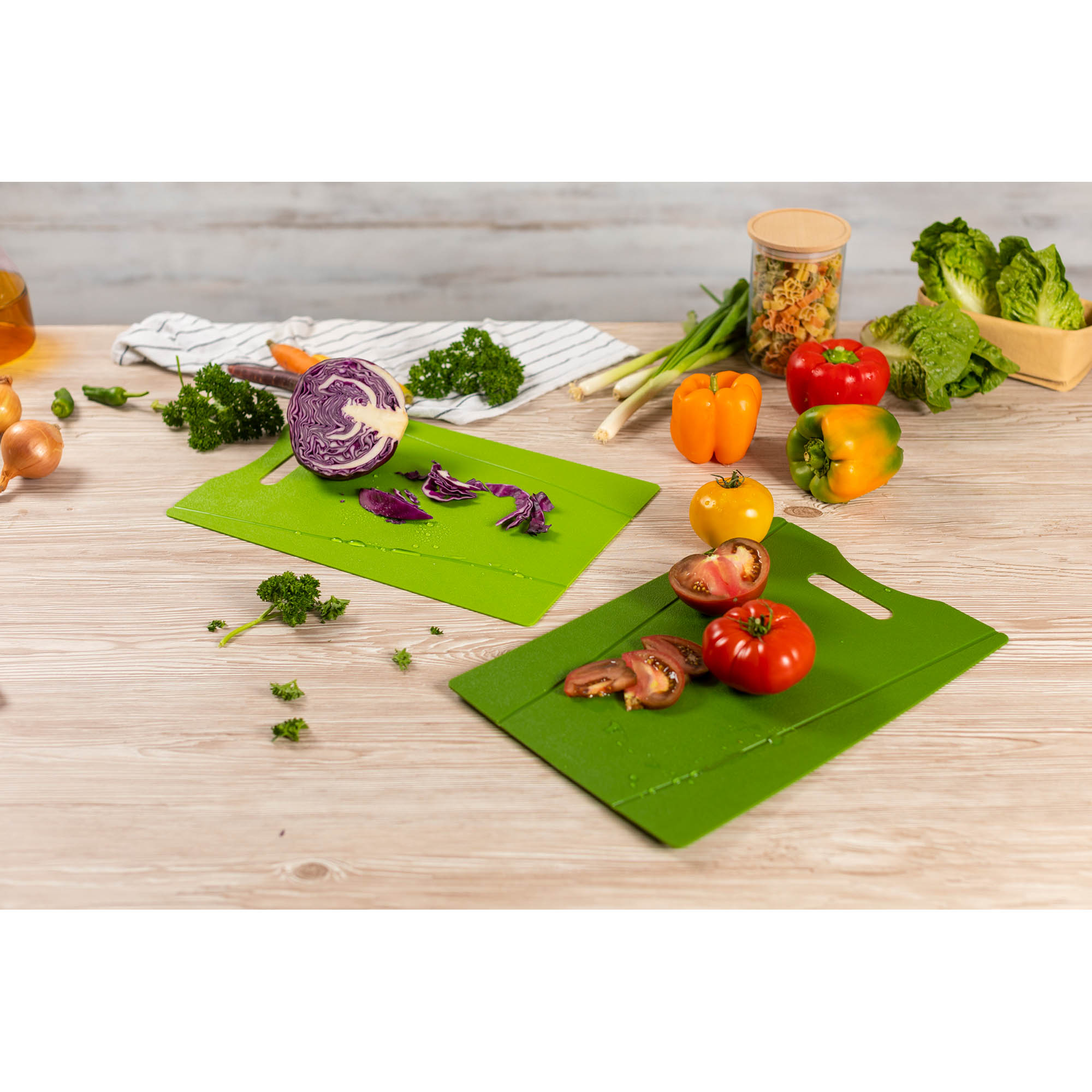 KUHN RIKON cutting board set of 2 38 x 25.5 cm with creases green / dark green
