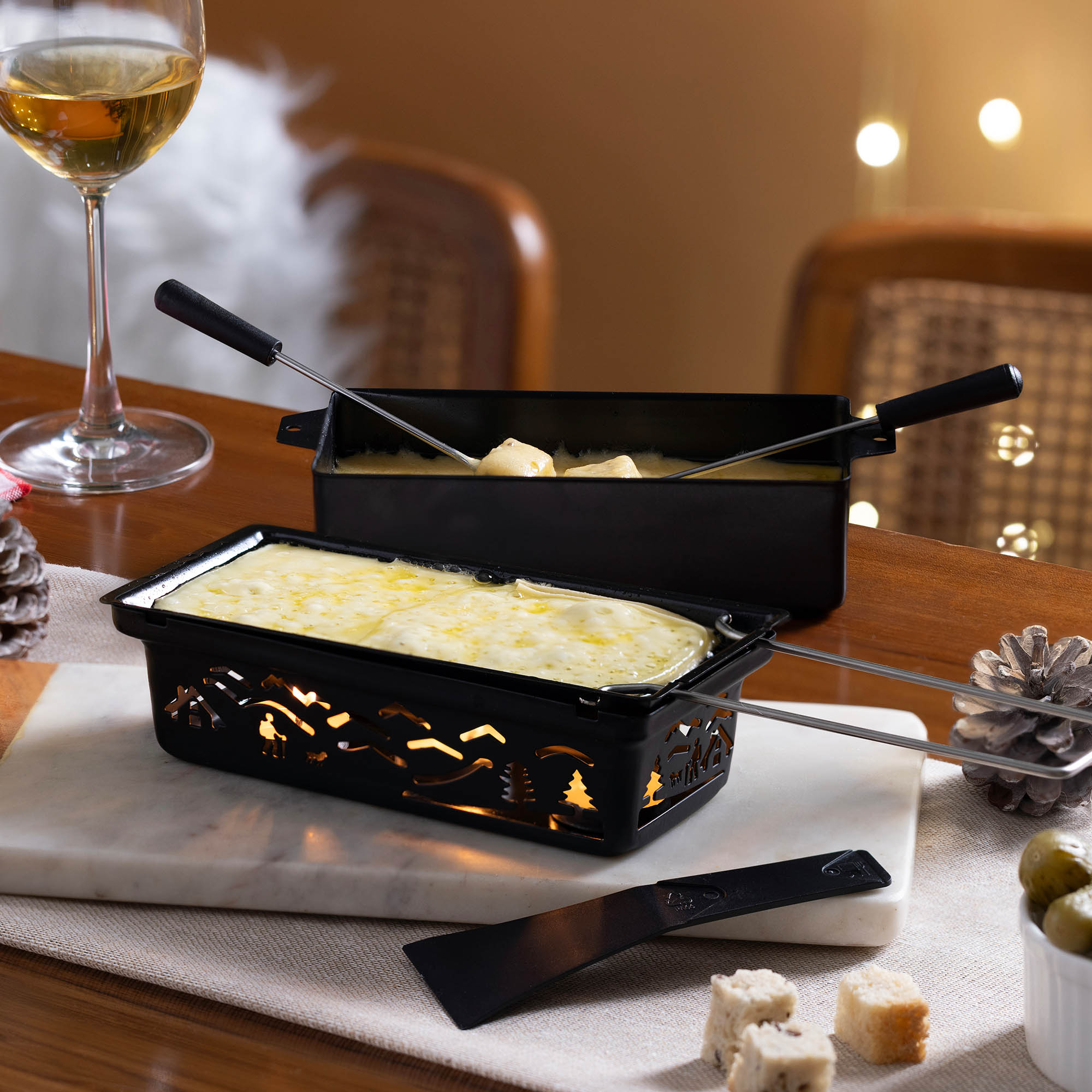 ZYLISS Fondue- und Raclette-Set TANDEM mit 4 Teelichtern 21 x 9,5 cm schwarz