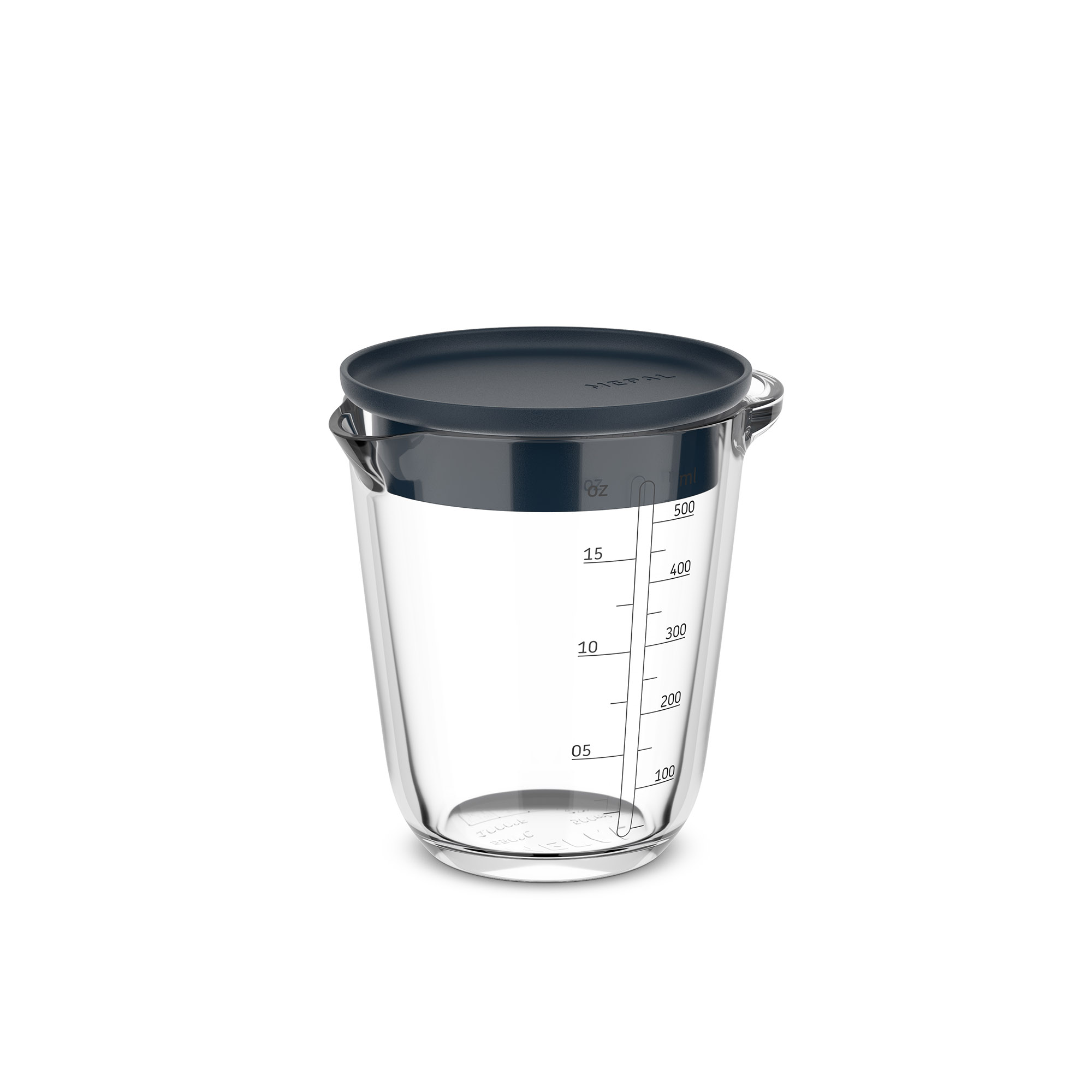 MEPAL Messbecher CHEF IT 0,5 Liter aus Glas mit Deckel navy (marineblau)