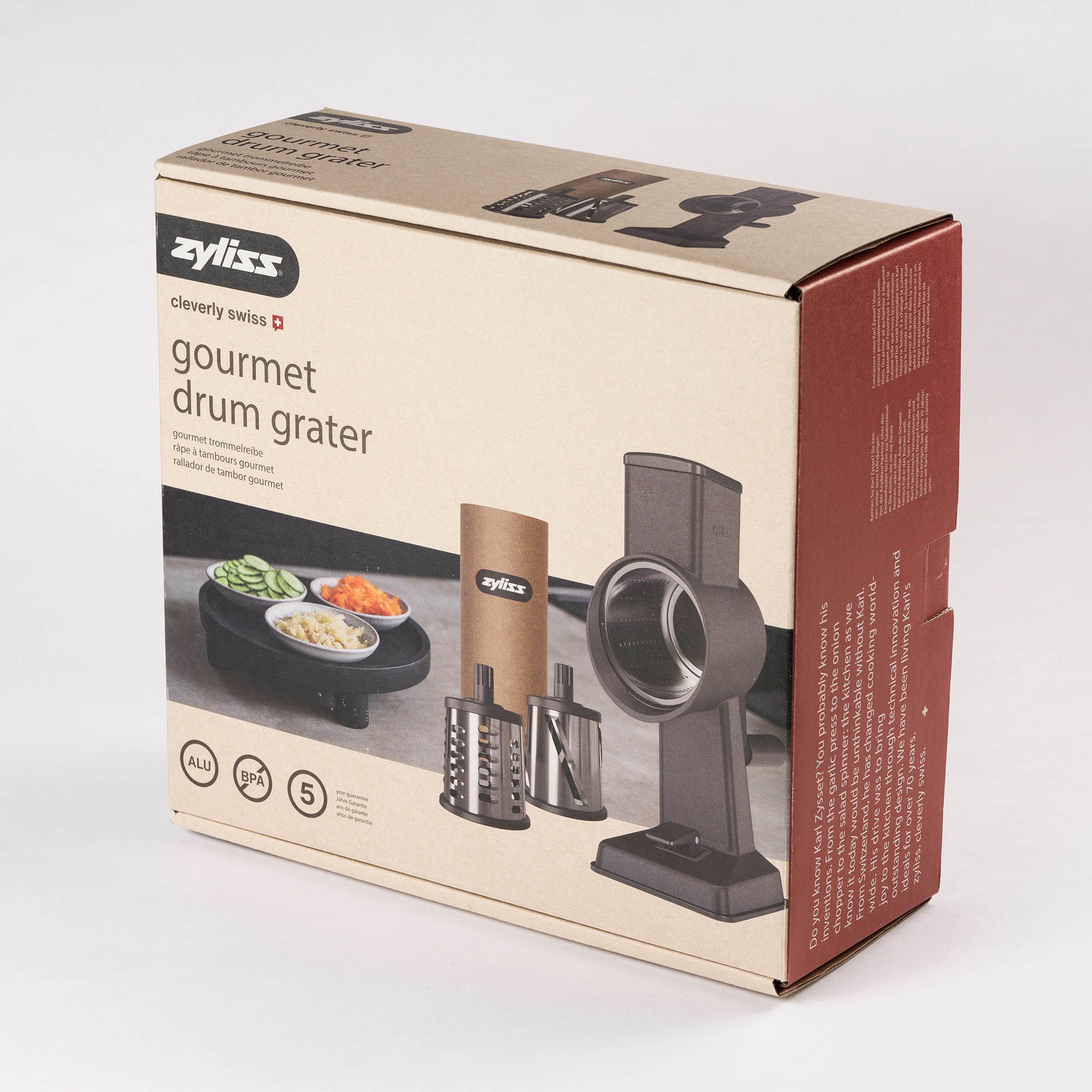 ZYLISS Alu-Trommelreibe GOURMET mit 3 Reibe- und Schneidtrommeln