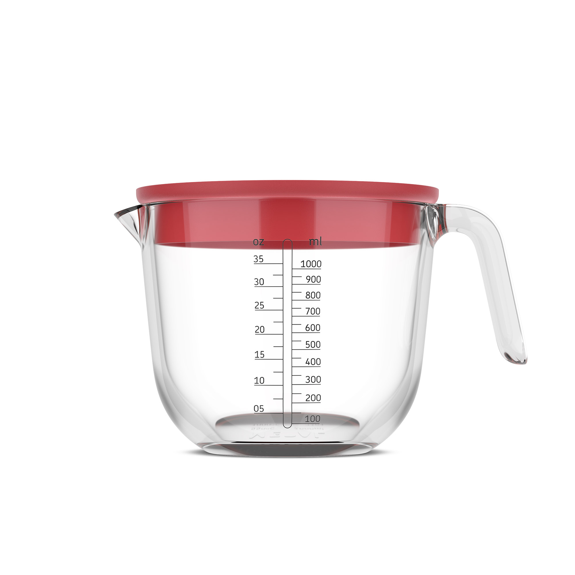 MEPAL Messbecher CHEF IT 1,0 Liter aus Glas mit Deckel coral (korallenrot)