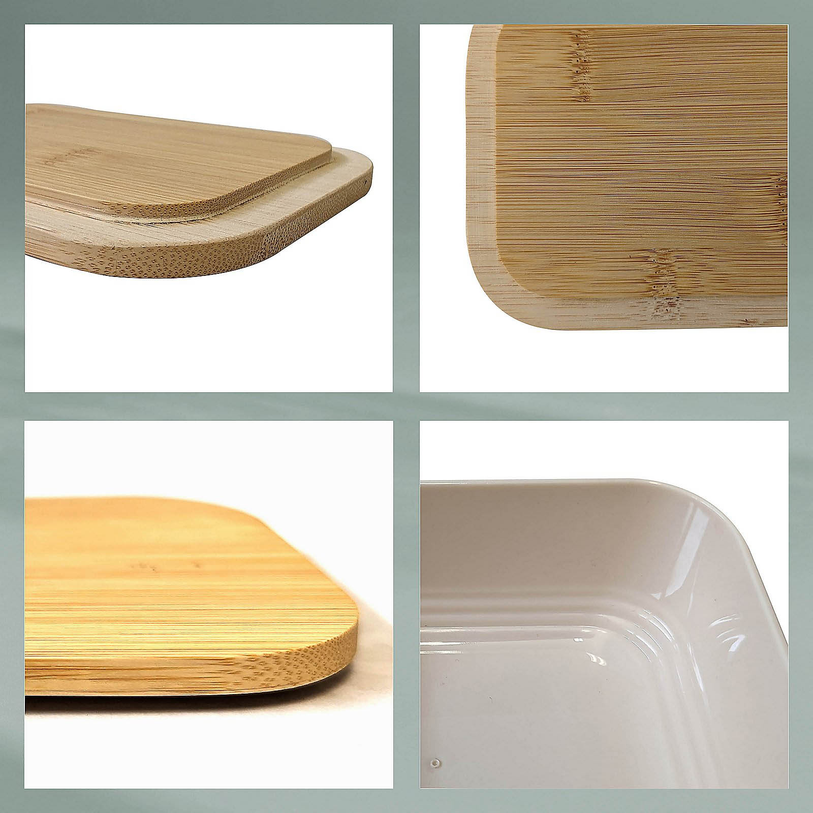 KELA NAMUR beige butter dish with bamboo base