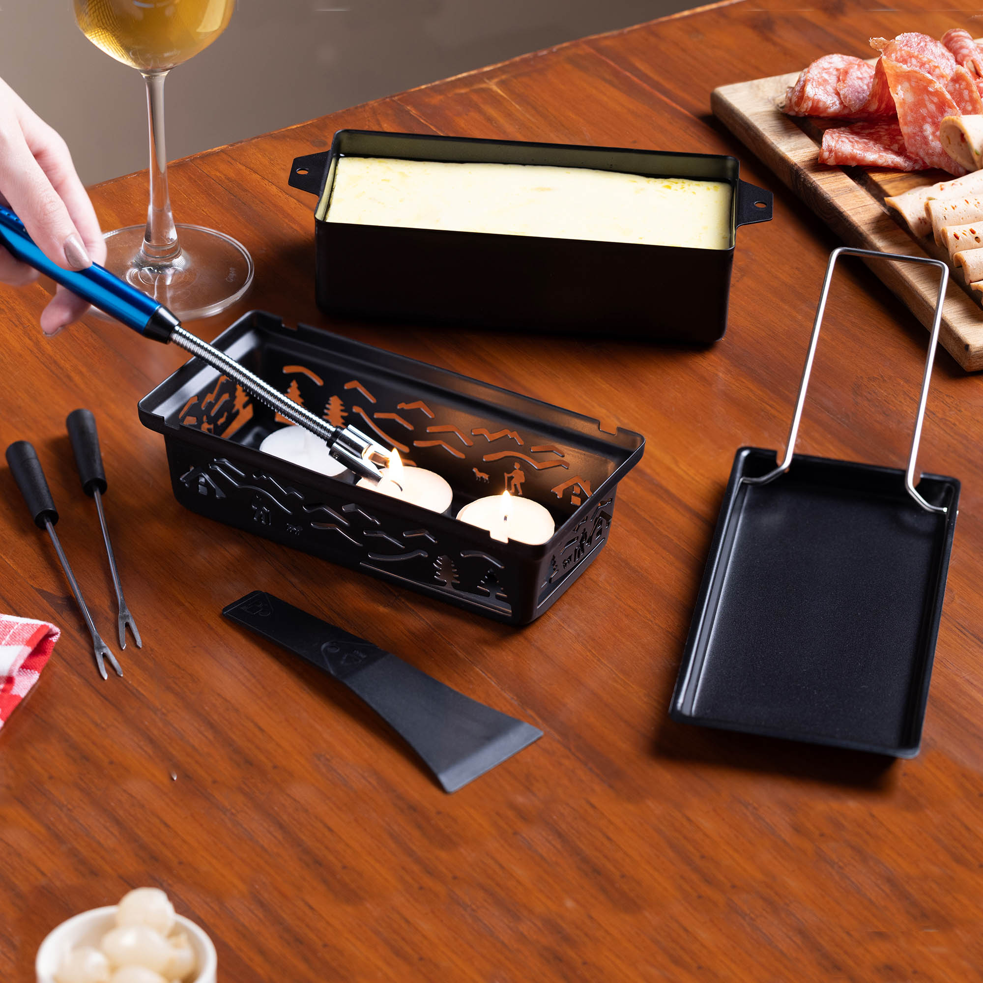 ZYLISS Fondue- und Raclette-Set TANDEM mit 4 Teelichtern 21 x 9,5 cm schwarz