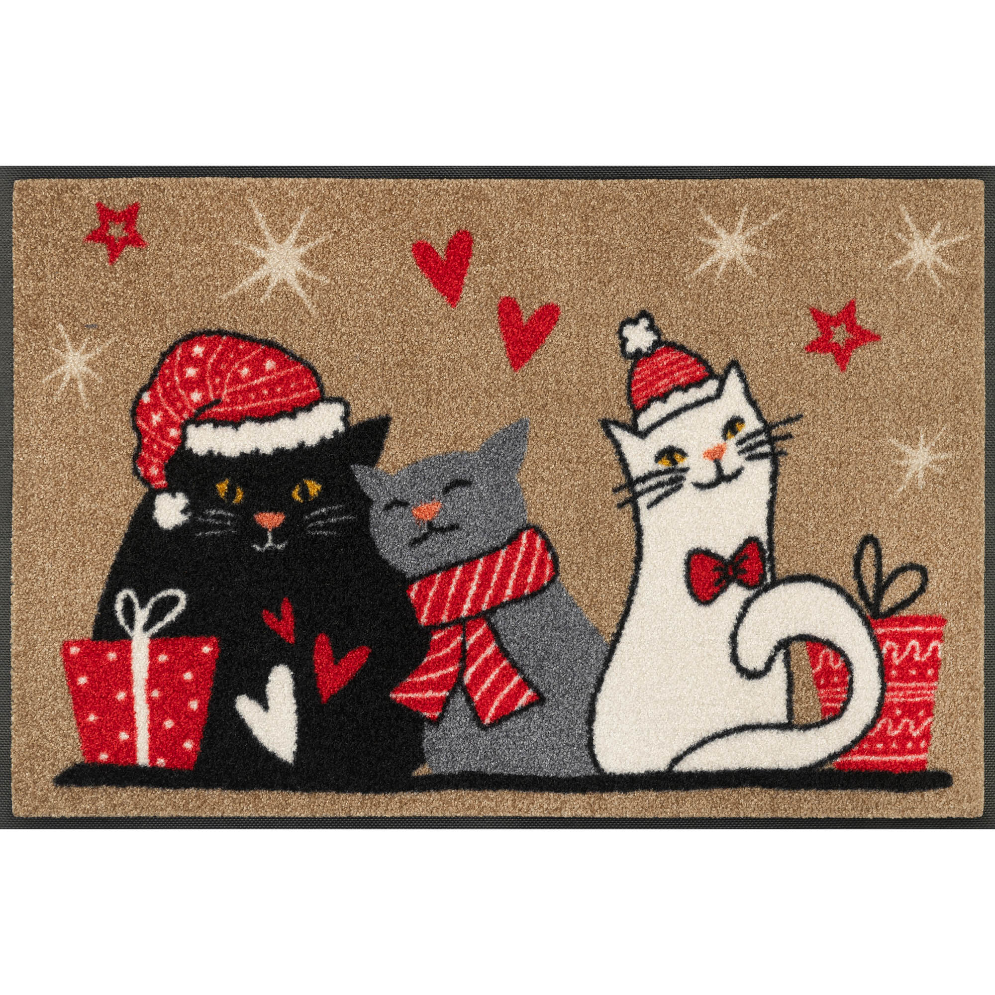 WASH + DRY Fußmatte 50 x 75 cm Motiv CUDDLE TIME Weihnachtliche Katzen
