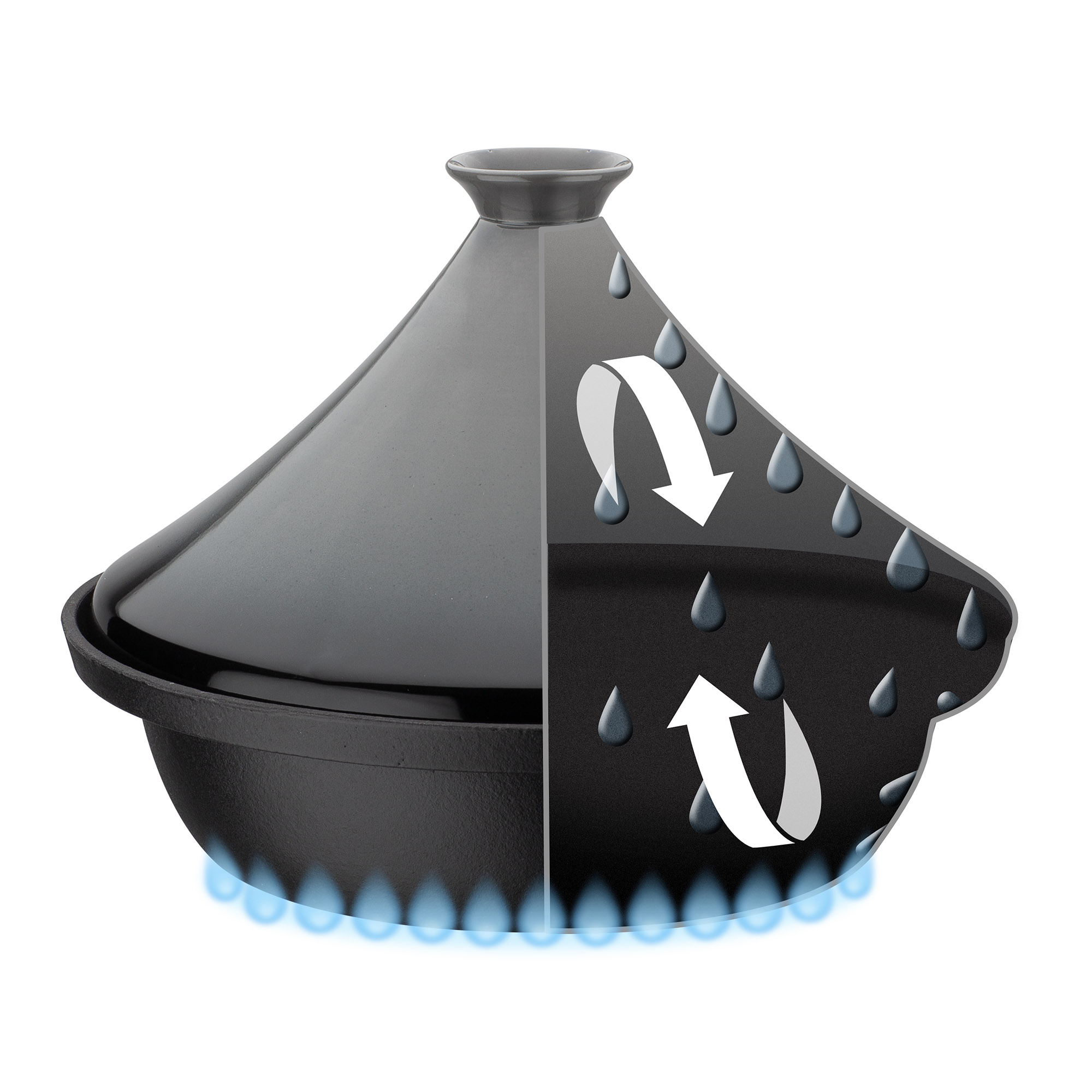 GSW Tajine 30 cm aus Gusseisen mit Keramikdeckel schwarz - grau