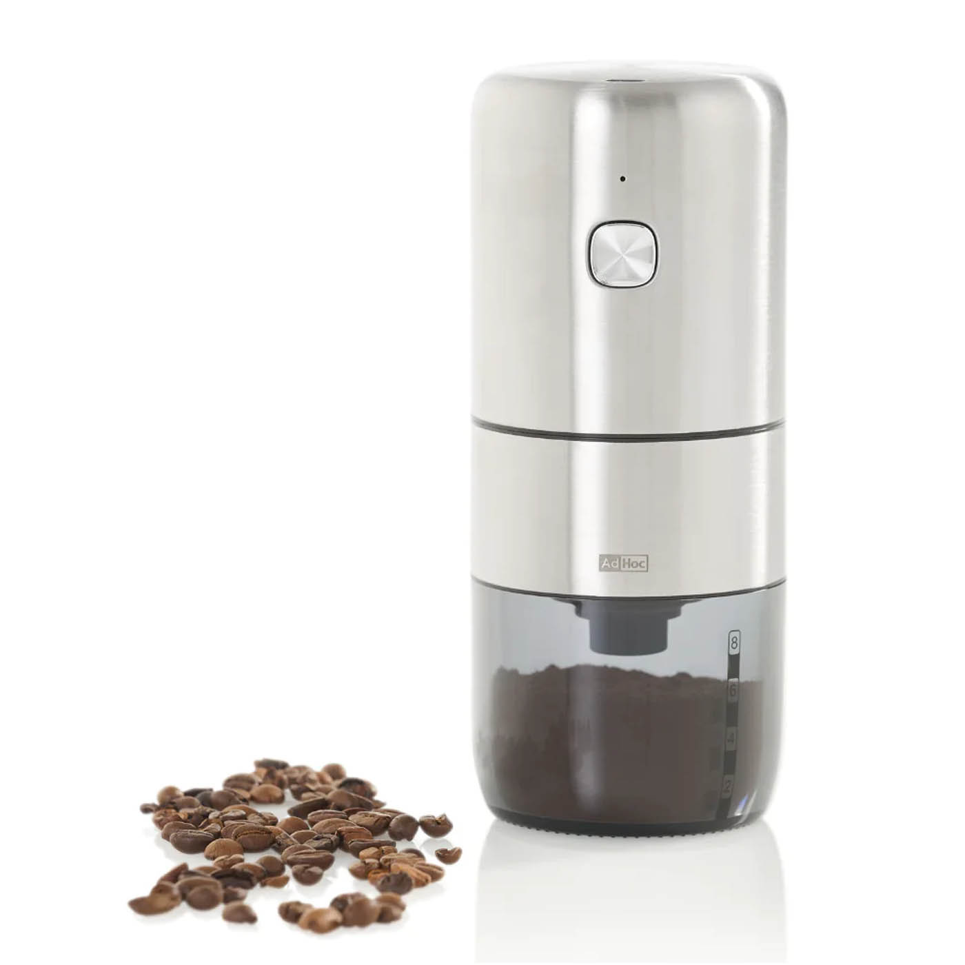 AdHoc Elektrische Kaffeemühle i.MILL 18 cm Edelstahl / Acryl aufladbar