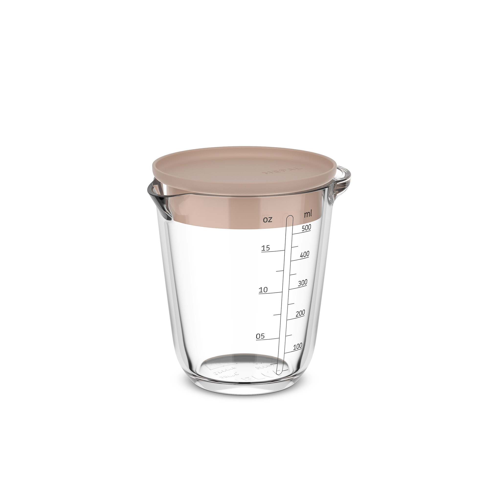 MEPAL Messbecher CHEF IT 0,5 Liter aus Glas mit Deckel chalk (beige)