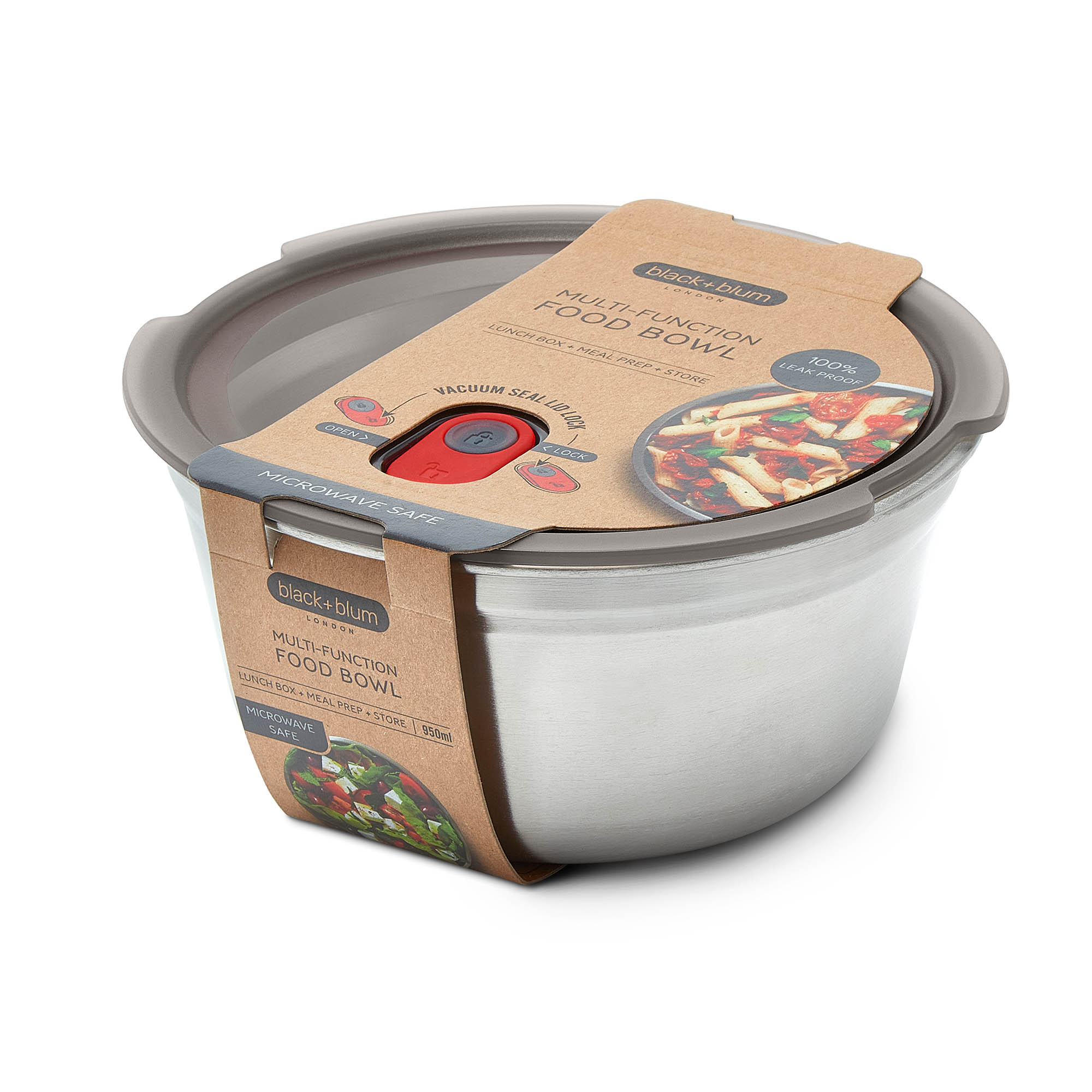 BLACK+BLUM Multifunctional Bowl Lunchbox, stainless steel, large, round, 17 cm diameter, 8.2 cm high, 950 ml