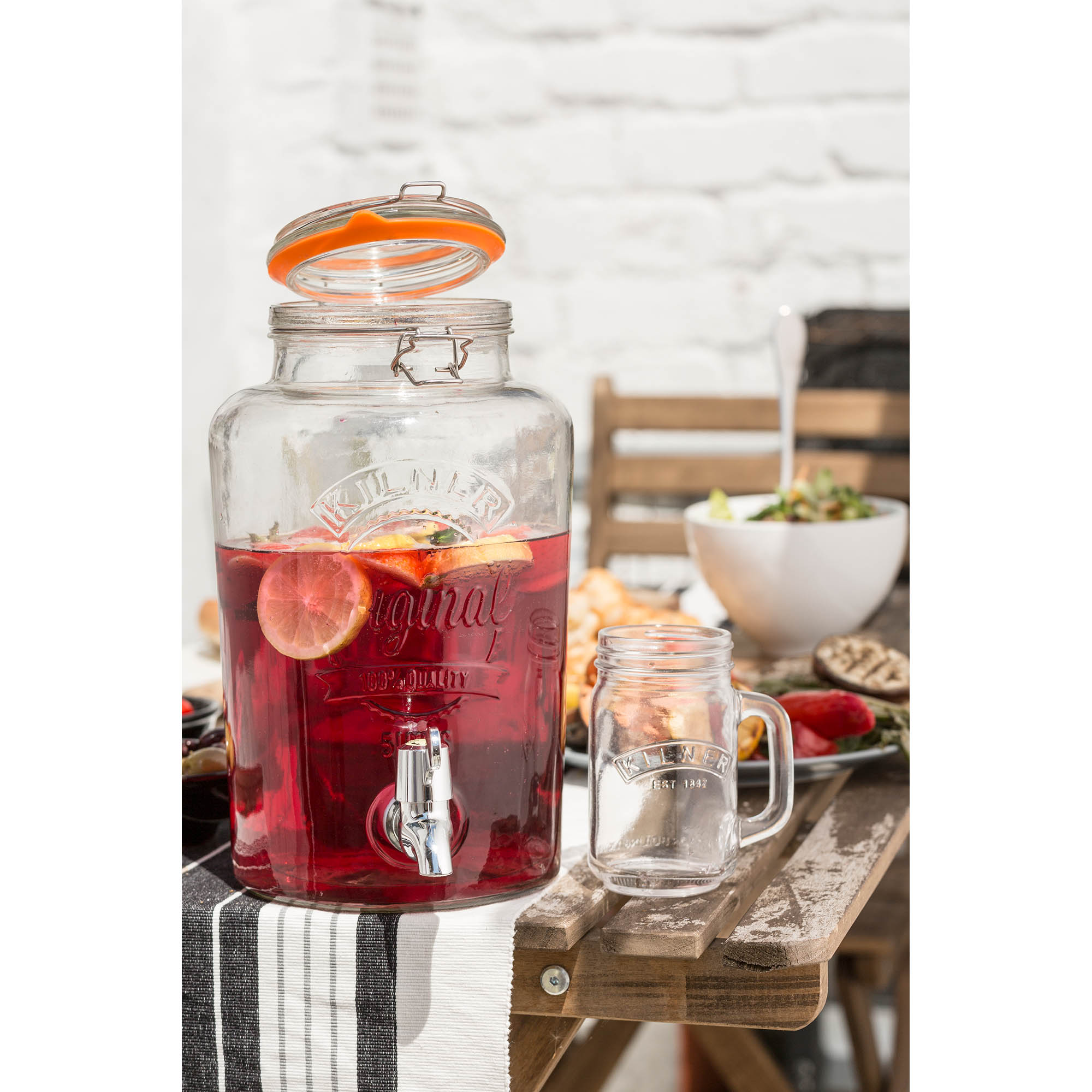 KILNER Getränkespender 8 Liter aus Glas rund mit Bügelverschlussdeckel und Zapfhahn
