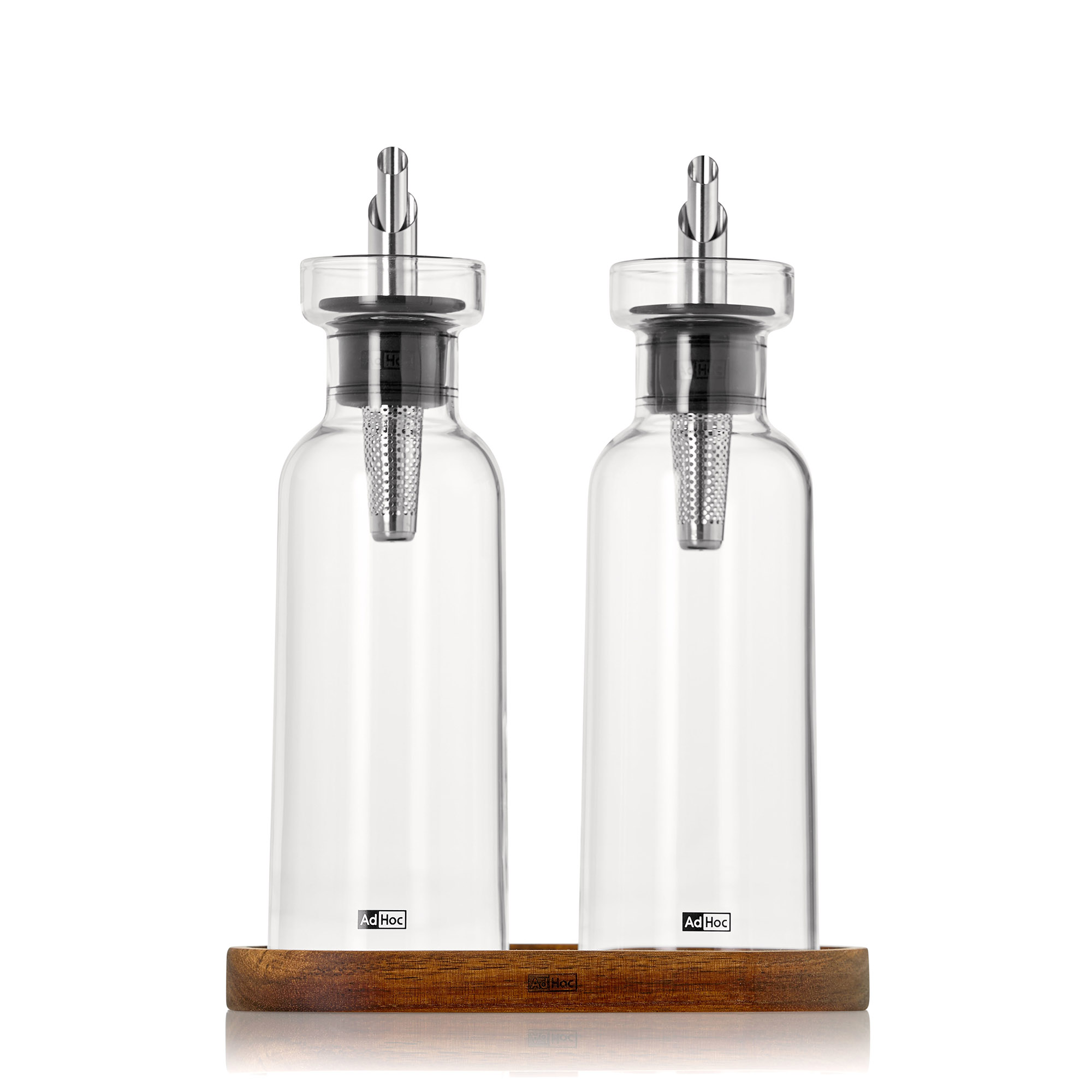 AdHoc Menage Öl- & Essigspender AROMA POUR je 300 ml mit Akazienholz-Untersetzer