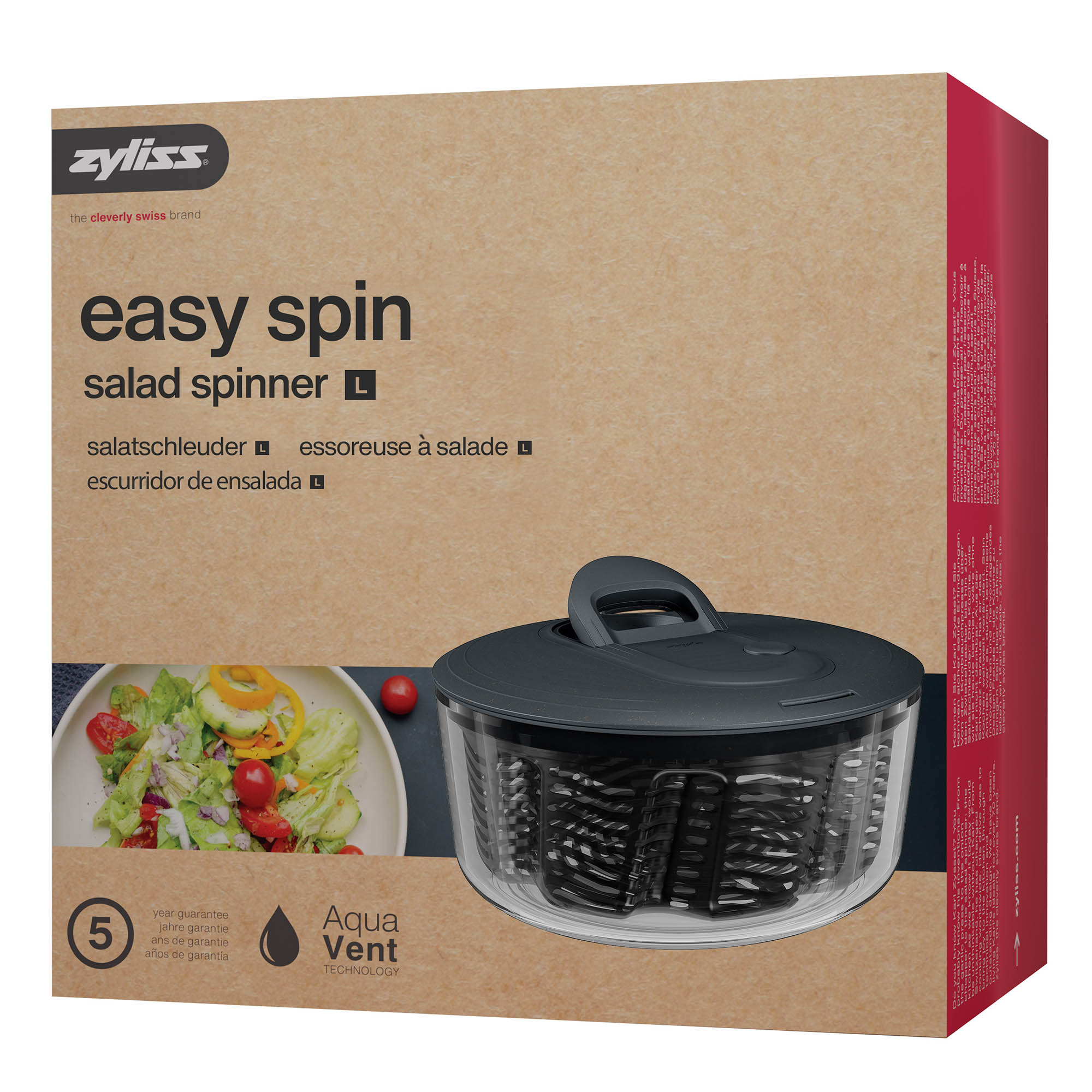 ZYLISS salad spinner EASY SPIN L with rope pull mechanism 27 cm black