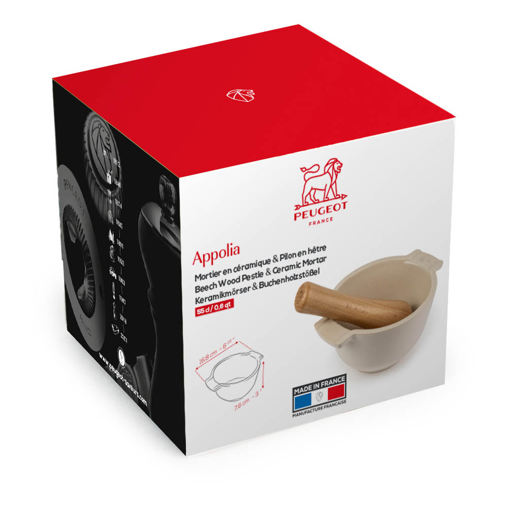PEUGEOT Mörser APPOLIA 14 cm 550 ml aus Keramik mit Stößel aus Buchenholz ecru