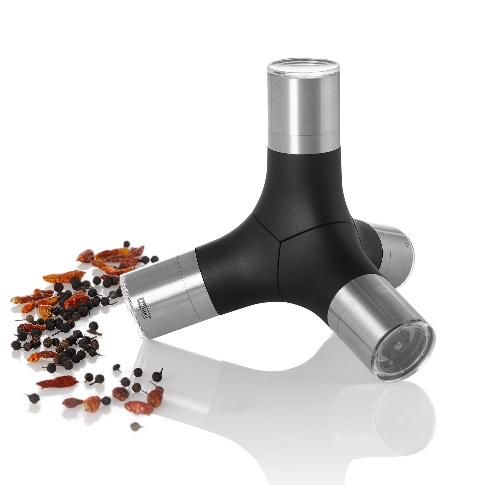 AdHoc Magnetische 4 in 1 Mühle GIANT Mühlen-Set für Salz, Pfeffer, Chili etc.