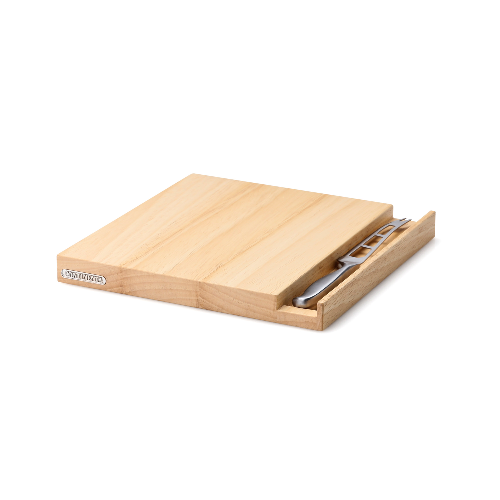 CONTINENTA Käse-Set Käsebrett Gummibaumholz 25 x 25 cm mit Edelstahl-Käsemesser