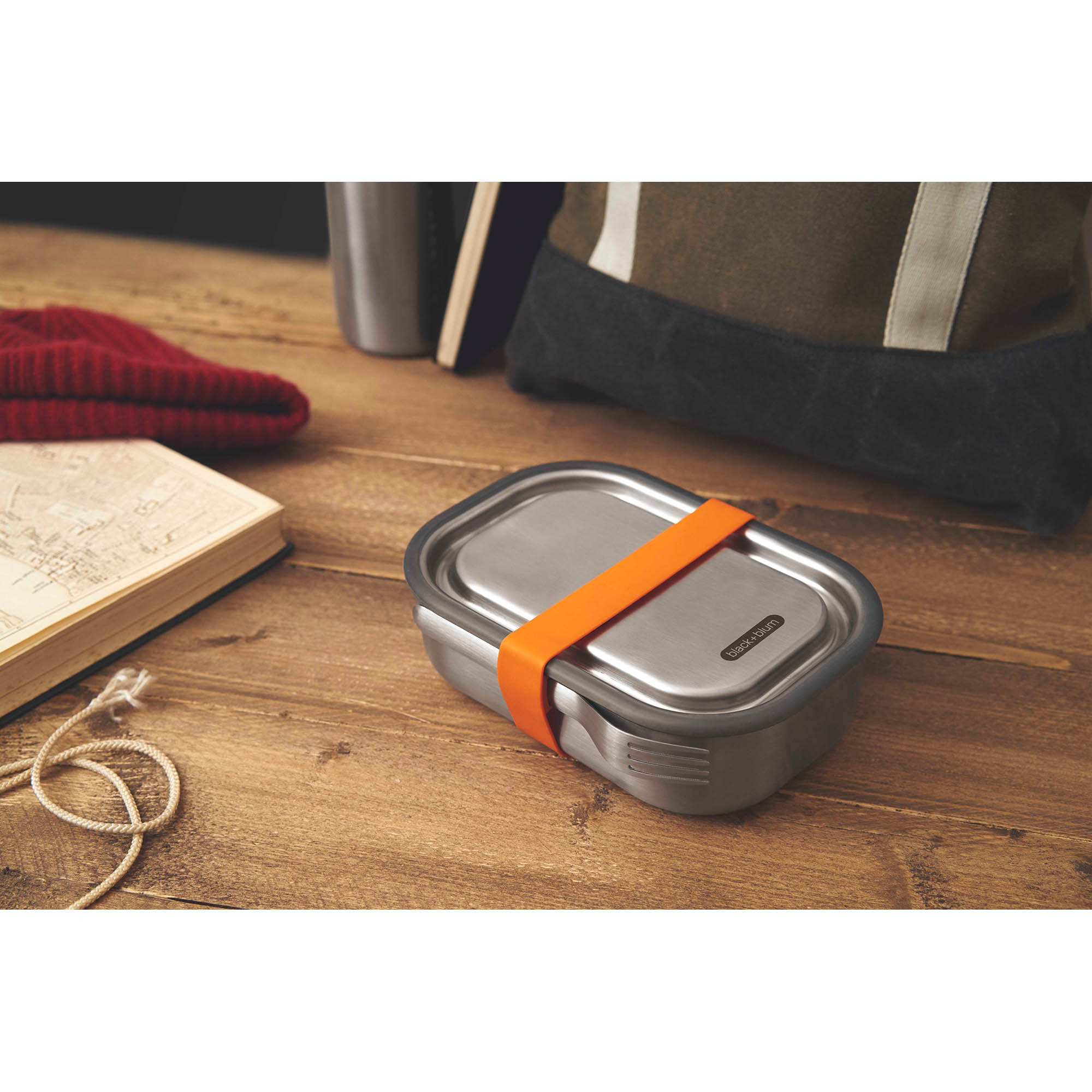 BLACK+BLUM Lunchbox Edelstahl mit Gabel groß 1,0 Liter 20 x 15 x 6,5 cm orange