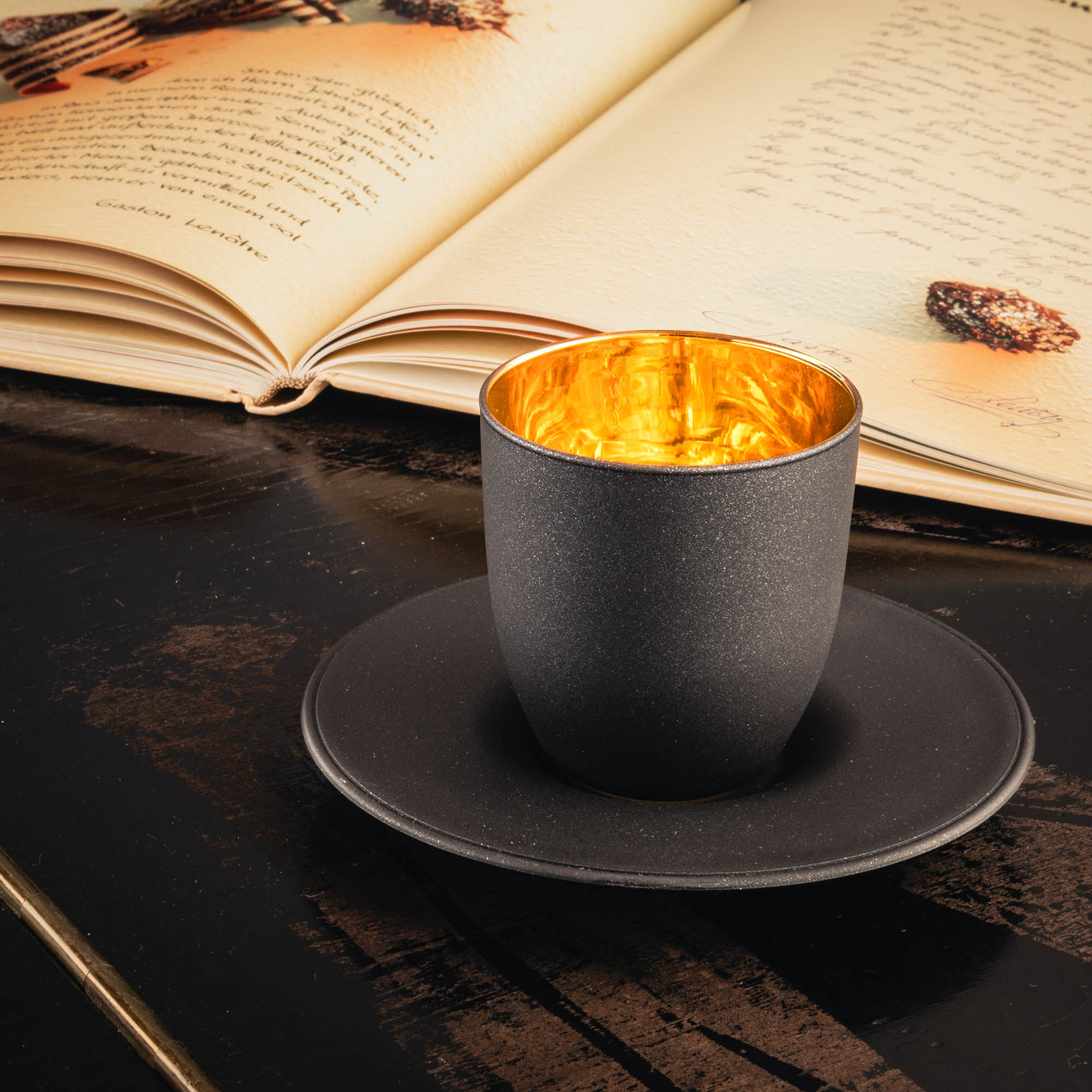 EISCH Serie COSMO GOLD Espresso-Set Kristallglas mit Echtgold schwarz