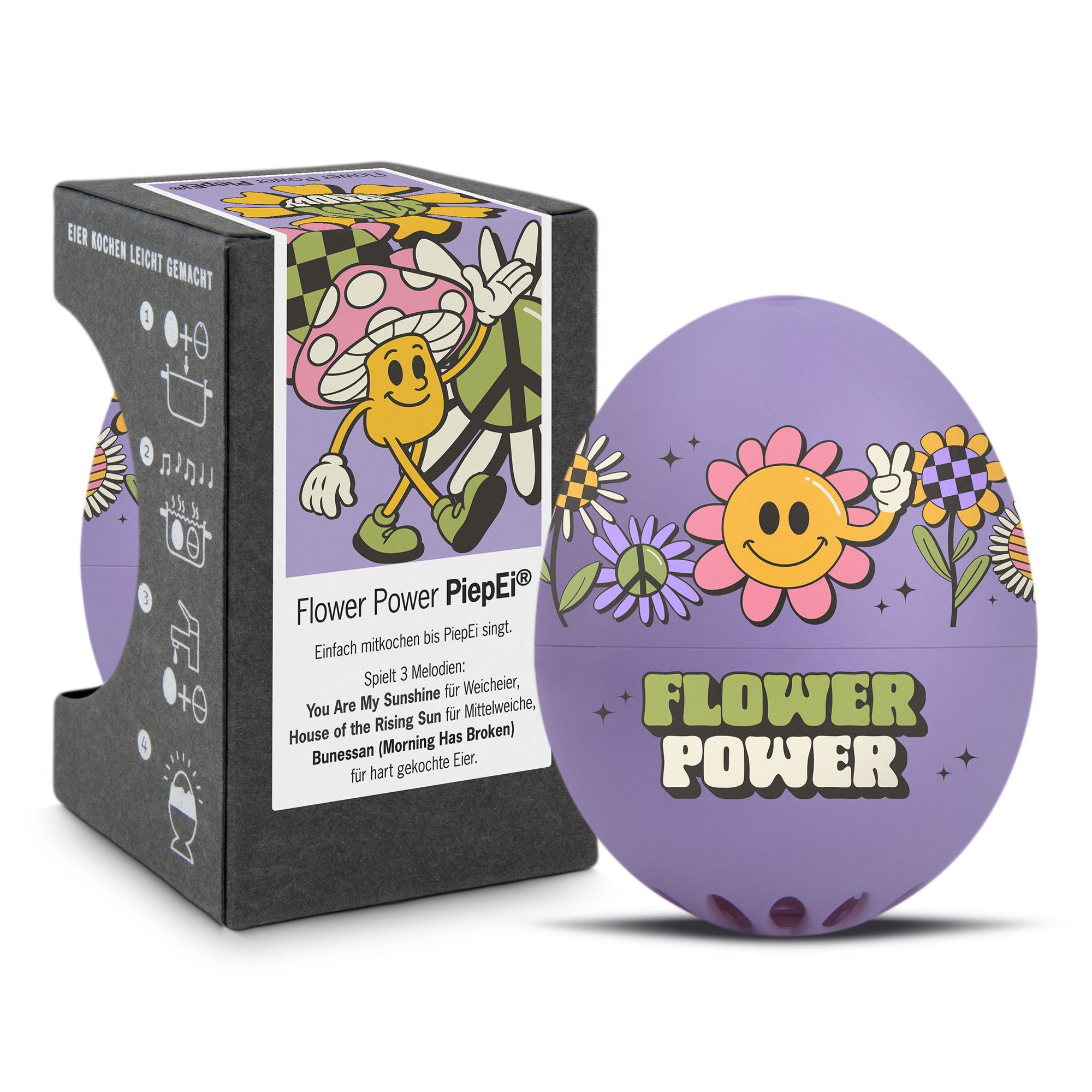 BRAINSTREAM PiepEi FLOWER POWER Eieruhr zum Mitkochen für 3 Härtegrade