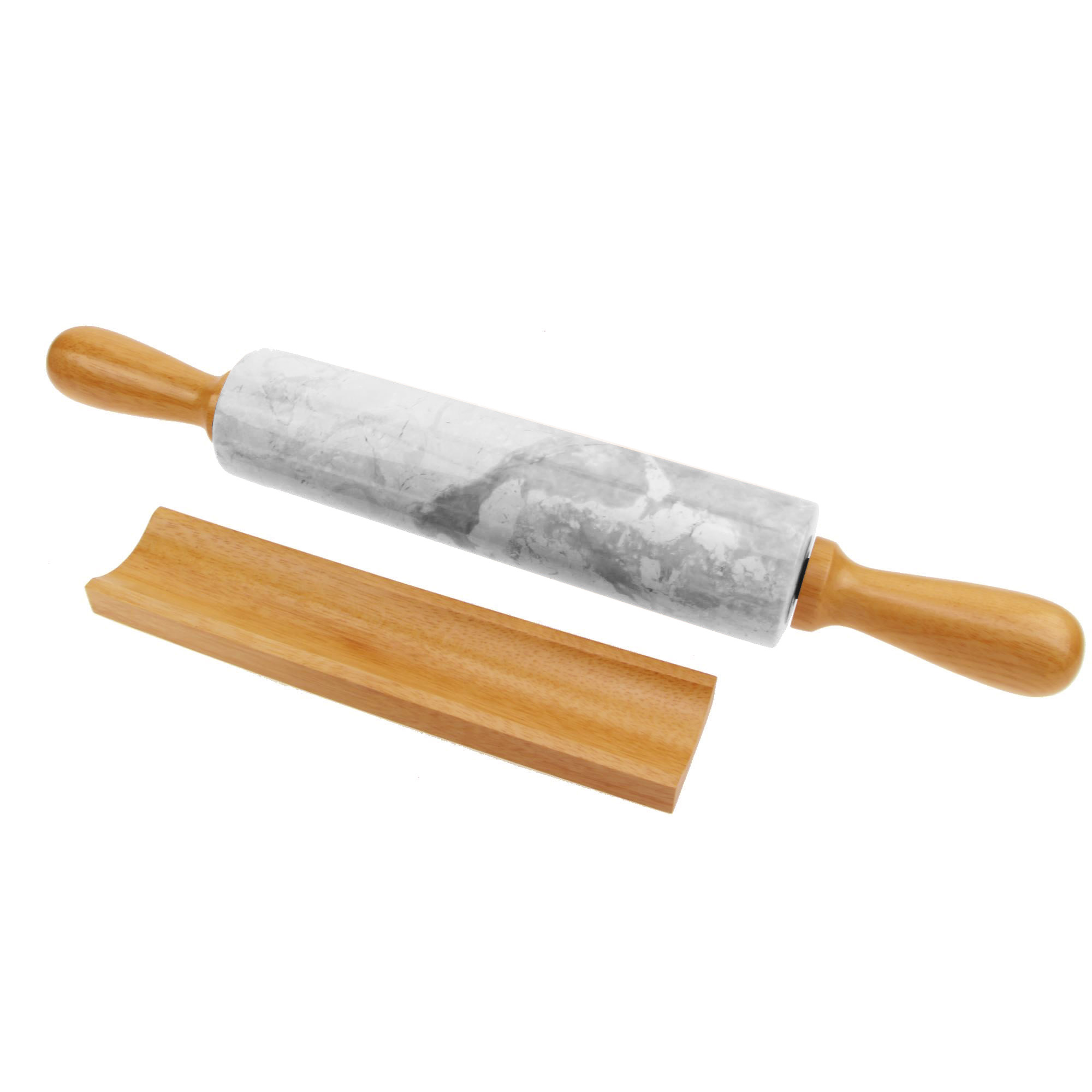 KÜCHENPROFI Marmor Teigrolle mit Holzgriffen und Ablage Nudelholz