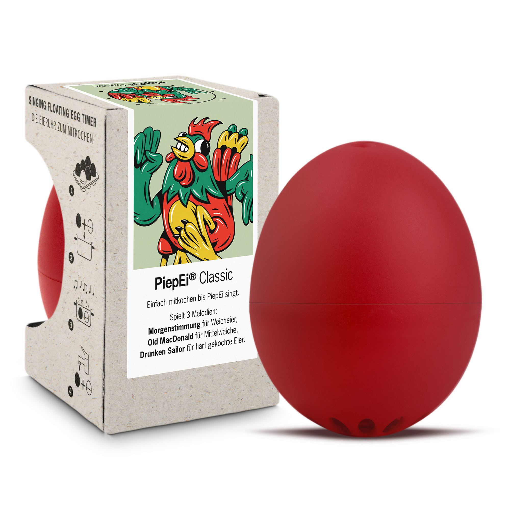 BRAINSTREAM PiepEi CLASSIC rot Eieruhr zum Mitkochen für 3 Härtegrade