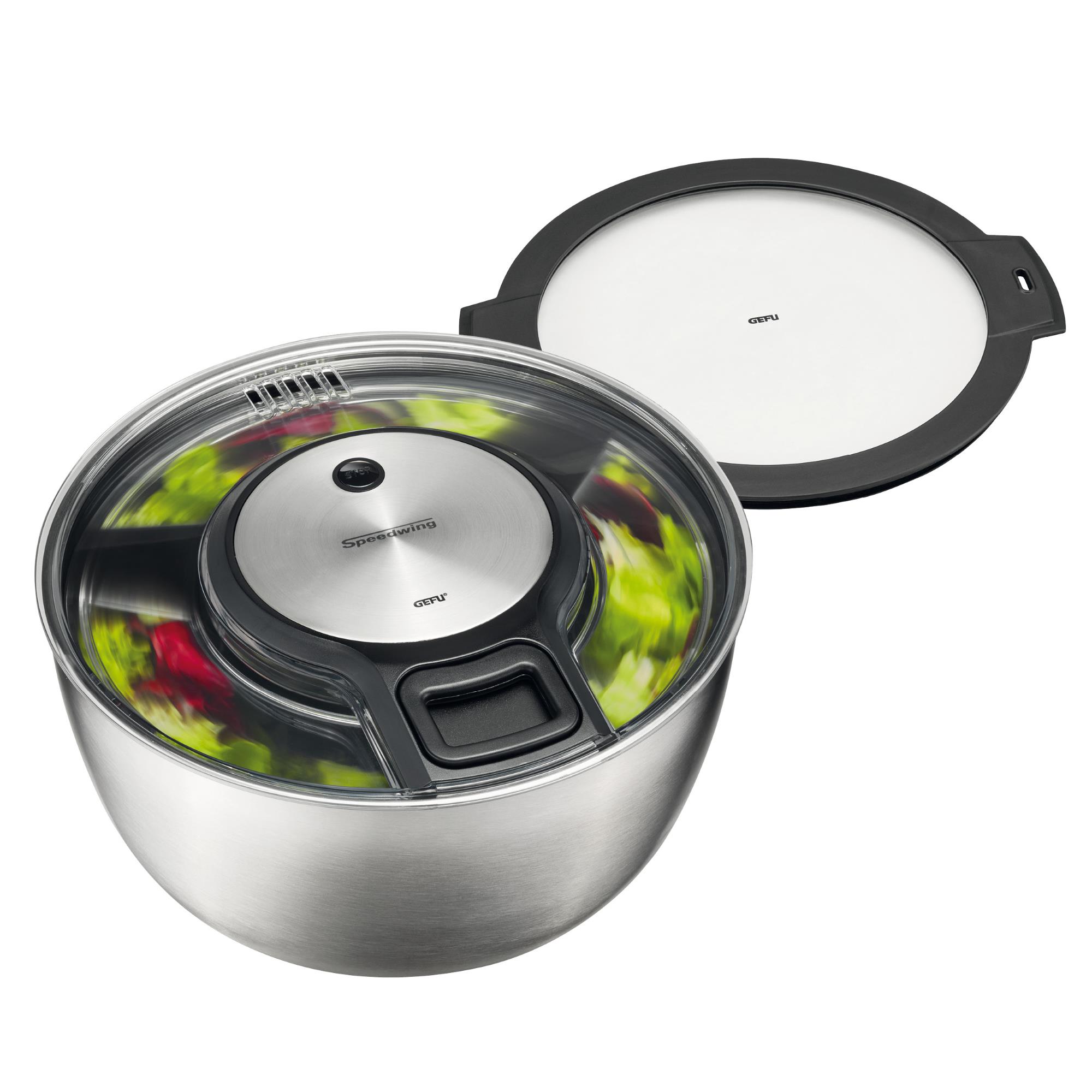 GEFU Salatschleuder SPEED WING Edelstahl 5 Liter mit GRATIS Frischhaltedeckel