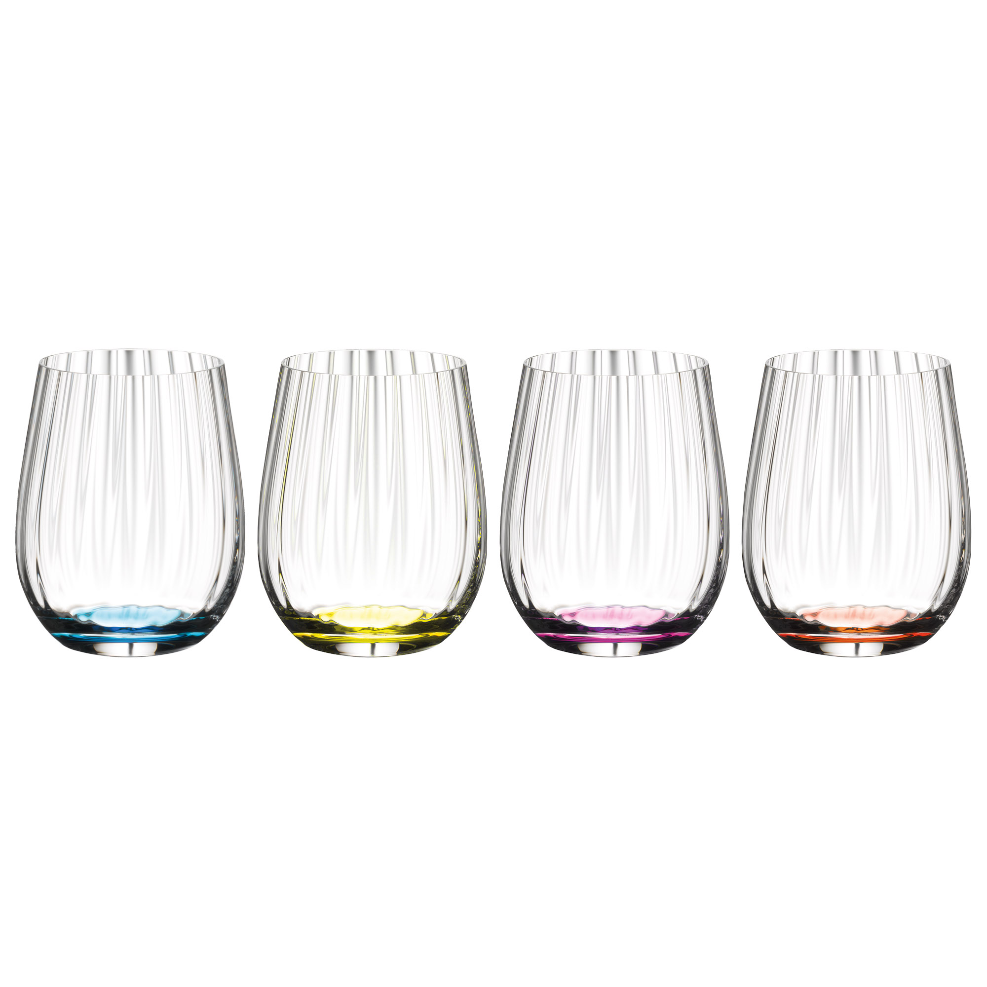 RIEDEL Serie HAPPY O OPTICAL Wasserglas Allroundglas 4 Stück mit farbigen Böden 320 ml