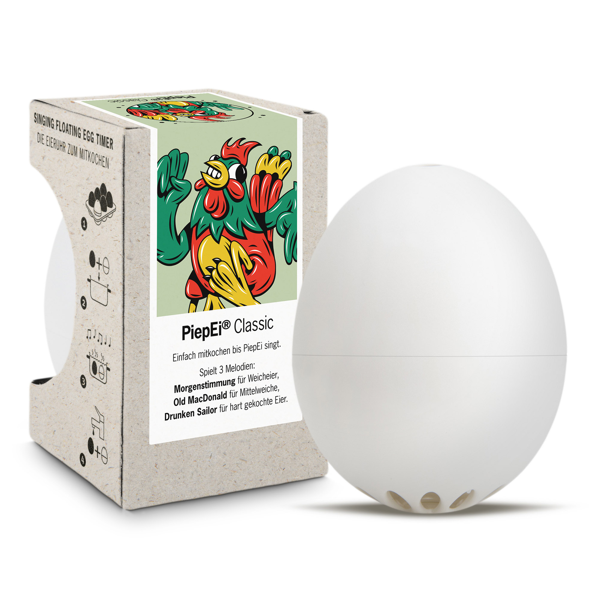 BRAINSTREAM PiepEi CLASSIC weiß Eieruhr zum Mitkochen für 3 Härtegrade