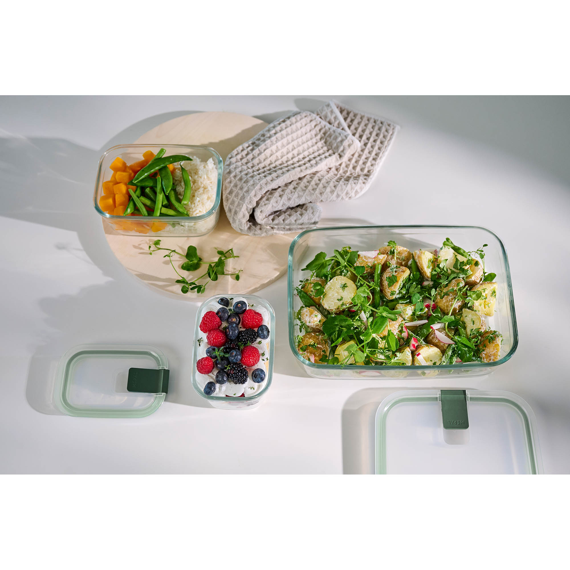 MEPAL Frischhaltedose EASY CLIP Borosilikatglas eckig flach 2,25 Liter nordic sage