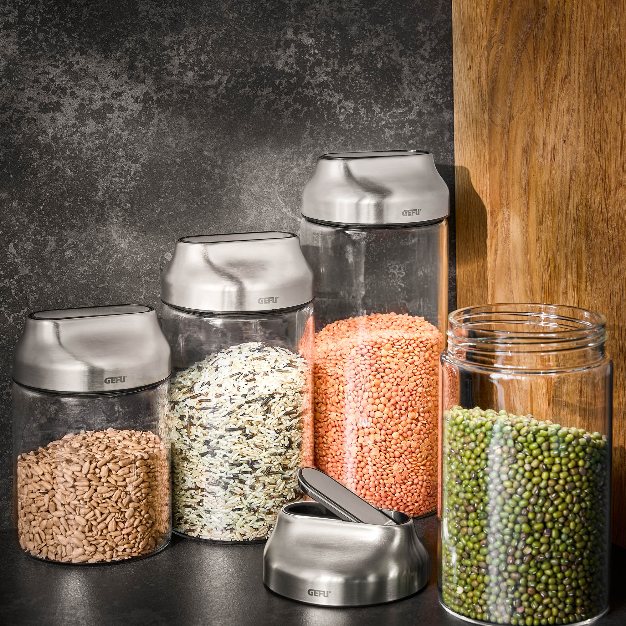 GEFU KIPPO storage jar 1.0 litre borosilicate glass with tilting lid