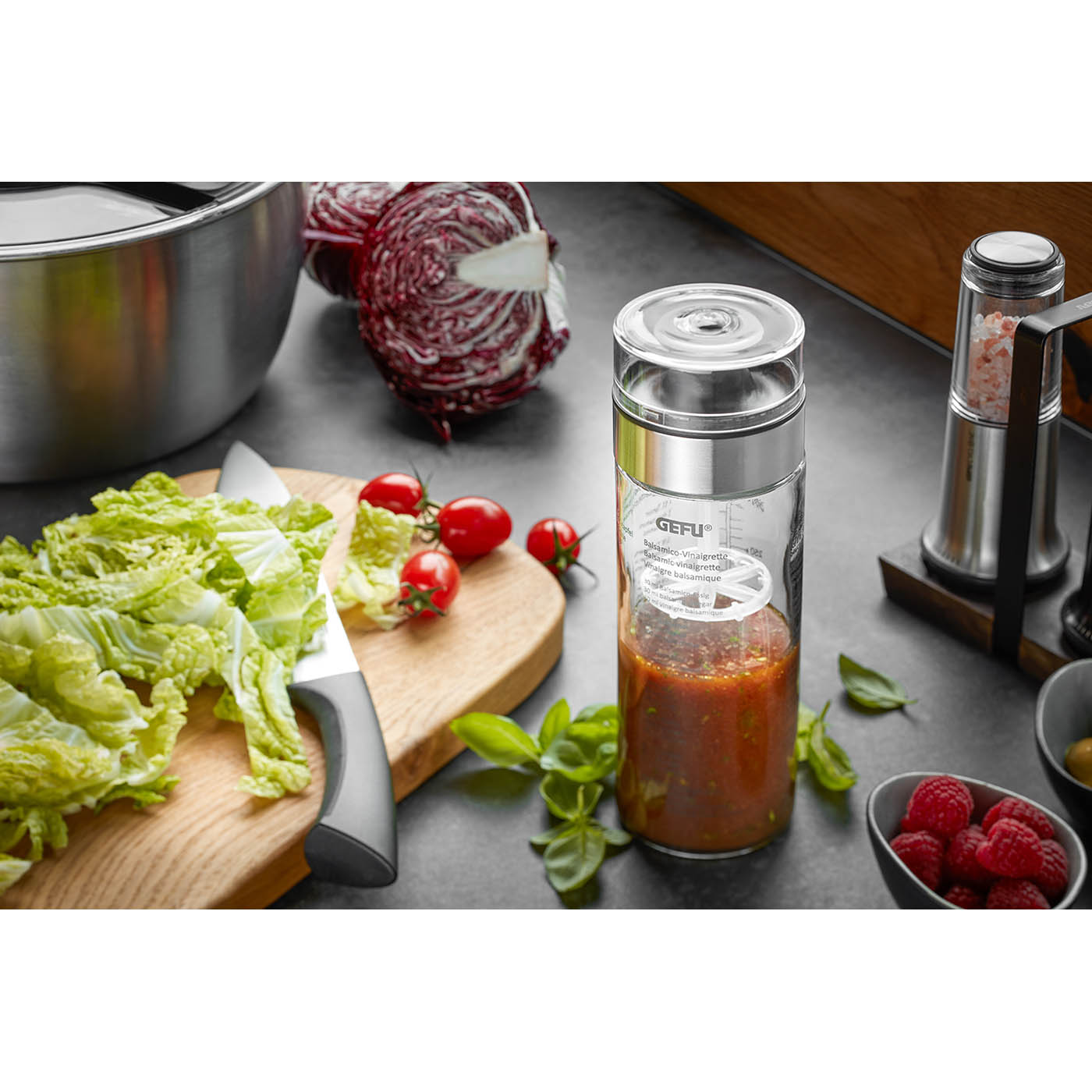 GEFU Glas-Dressingshaker Salatdressingshaker MIX mit Topquirl