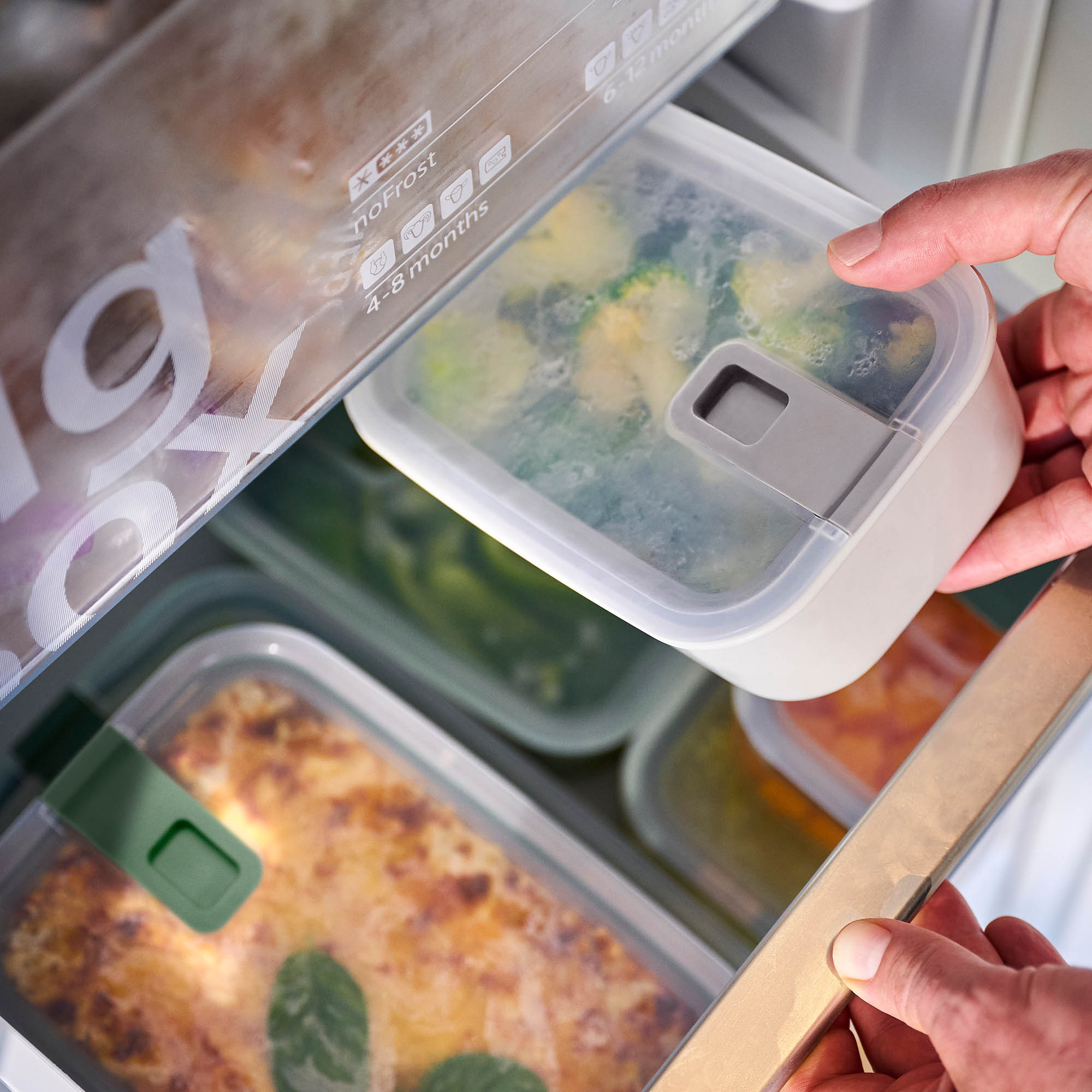 MEPAL EASY CLIP Square Glass Food Storage Container Set: 1.5 + 2 x 0.7 litres, Nordic Sage