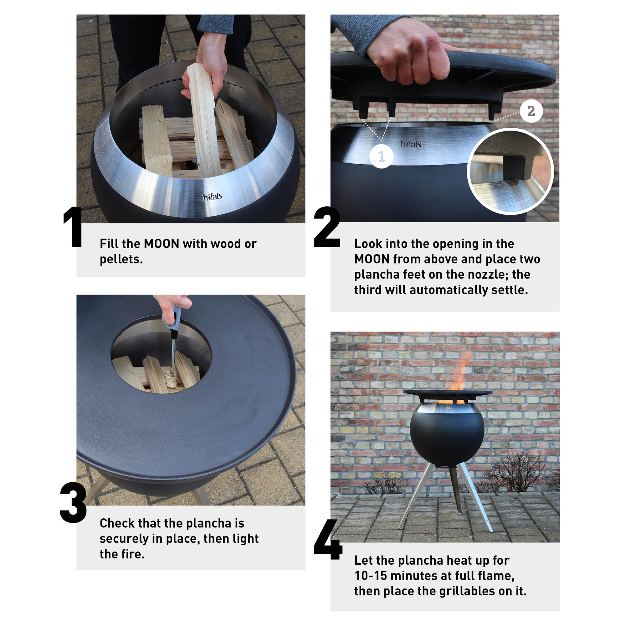 HÖFATS Plancha-Grillset MOON 45 mit hohem Fuß Feuerkorb Holzgrill
