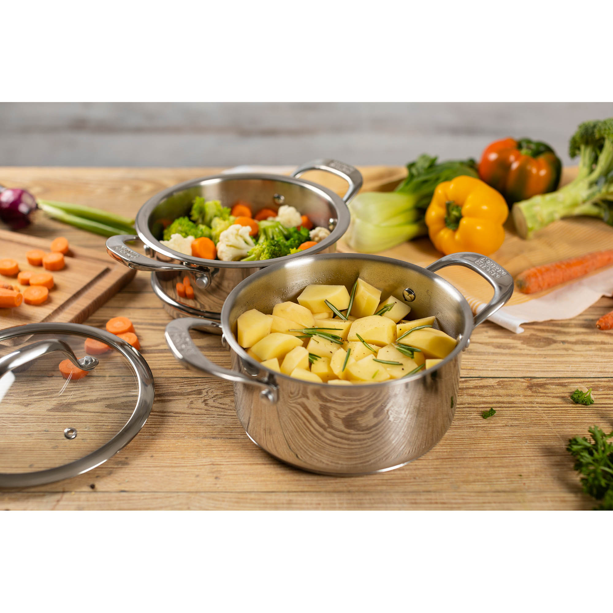 KUHN RIKON saucepan ALLROUND 18 cm 2.3 litres with steamer attachment in set INDUCTION