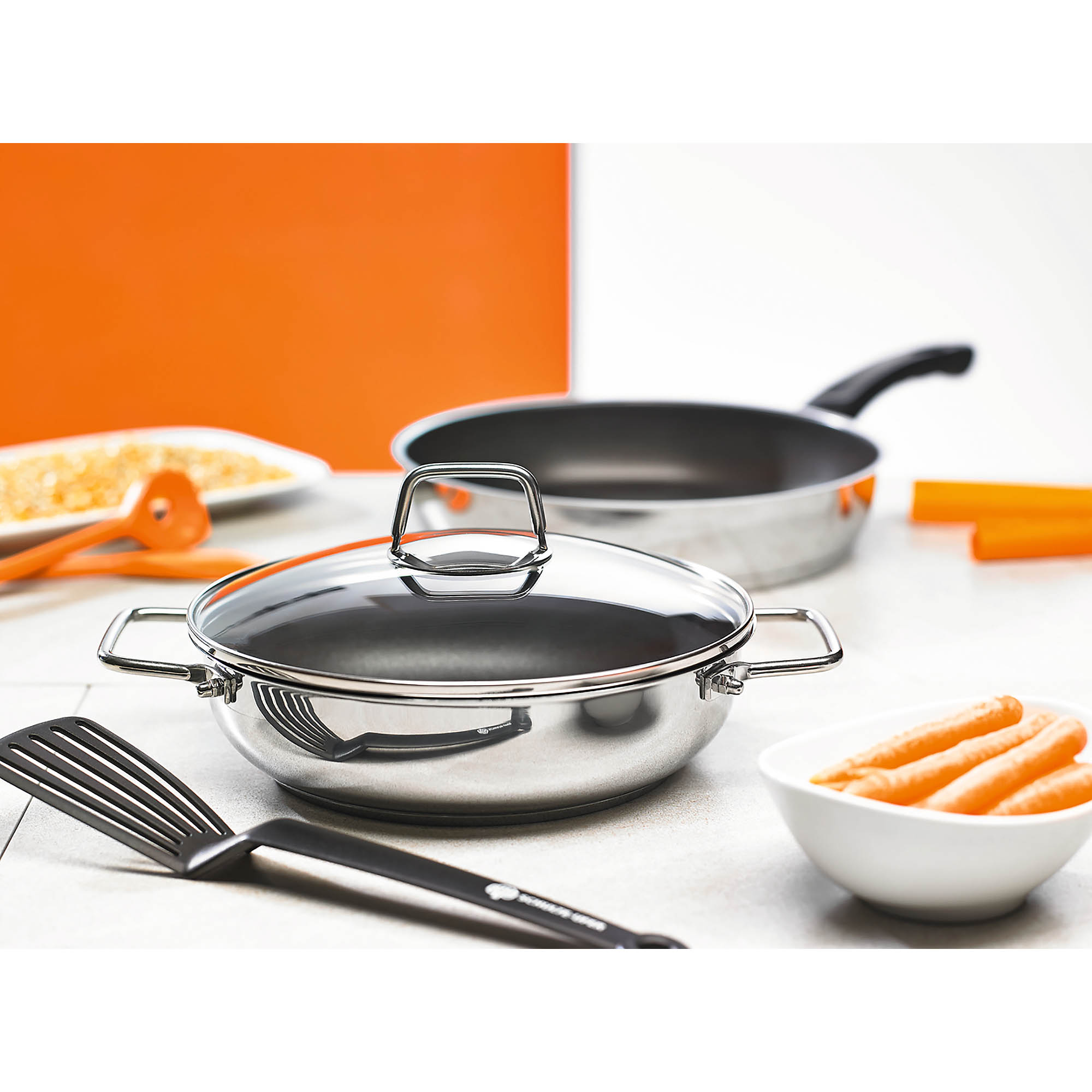 SCHULTE-UFER Schmorpfanne WEGA 24 cm Edelstahl Antihaftversiegelung Glasdeckel