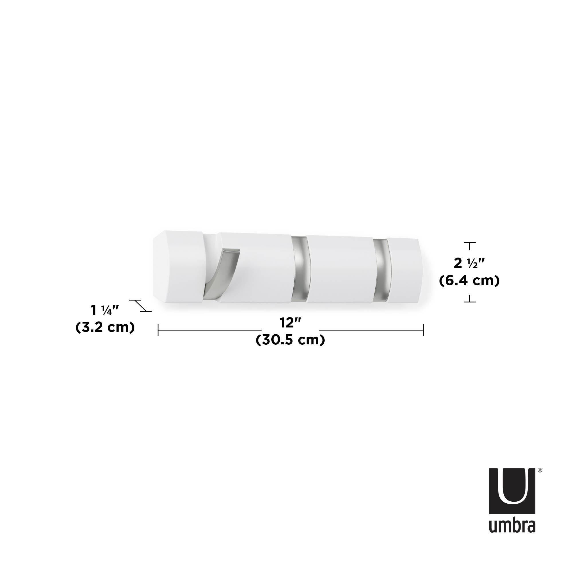 UMBRA wall coat rack coat rack FLIP 3 HOOK with 3 foldable hooks white / silver