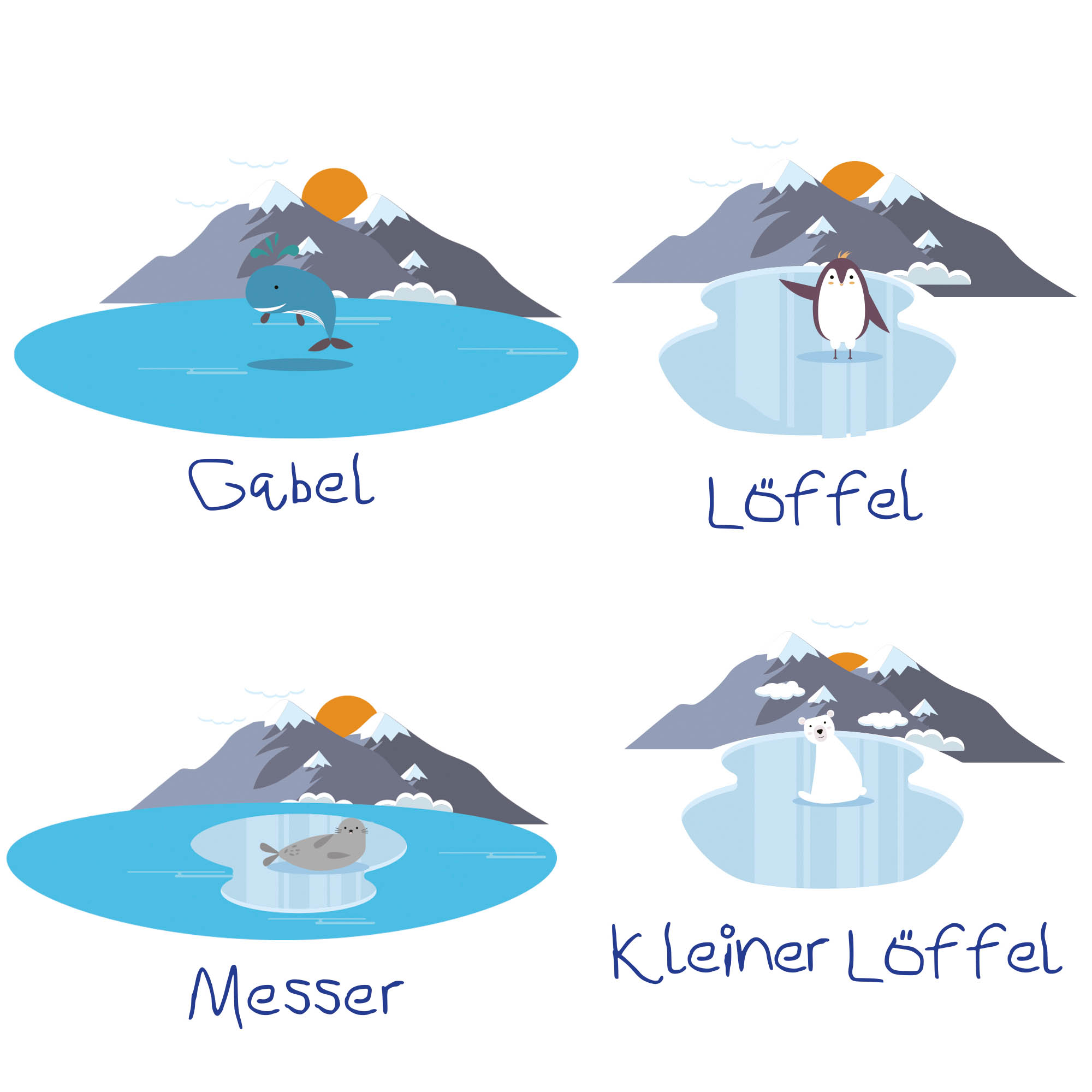 CILIO Kinderbesteck 4-teilig Edelstahl farbig bedruckt Motiv SEAWORLD