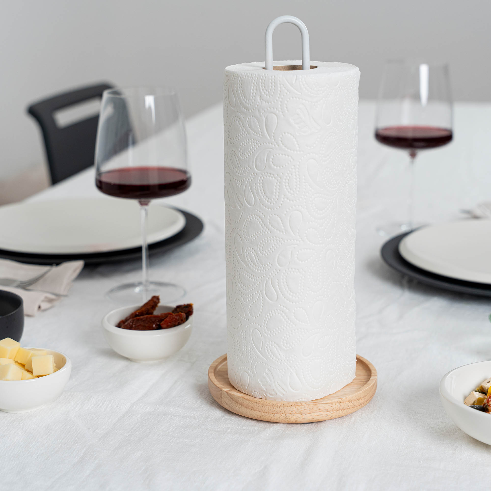 CONTINENTA kitchen roll holder with rubberwood base