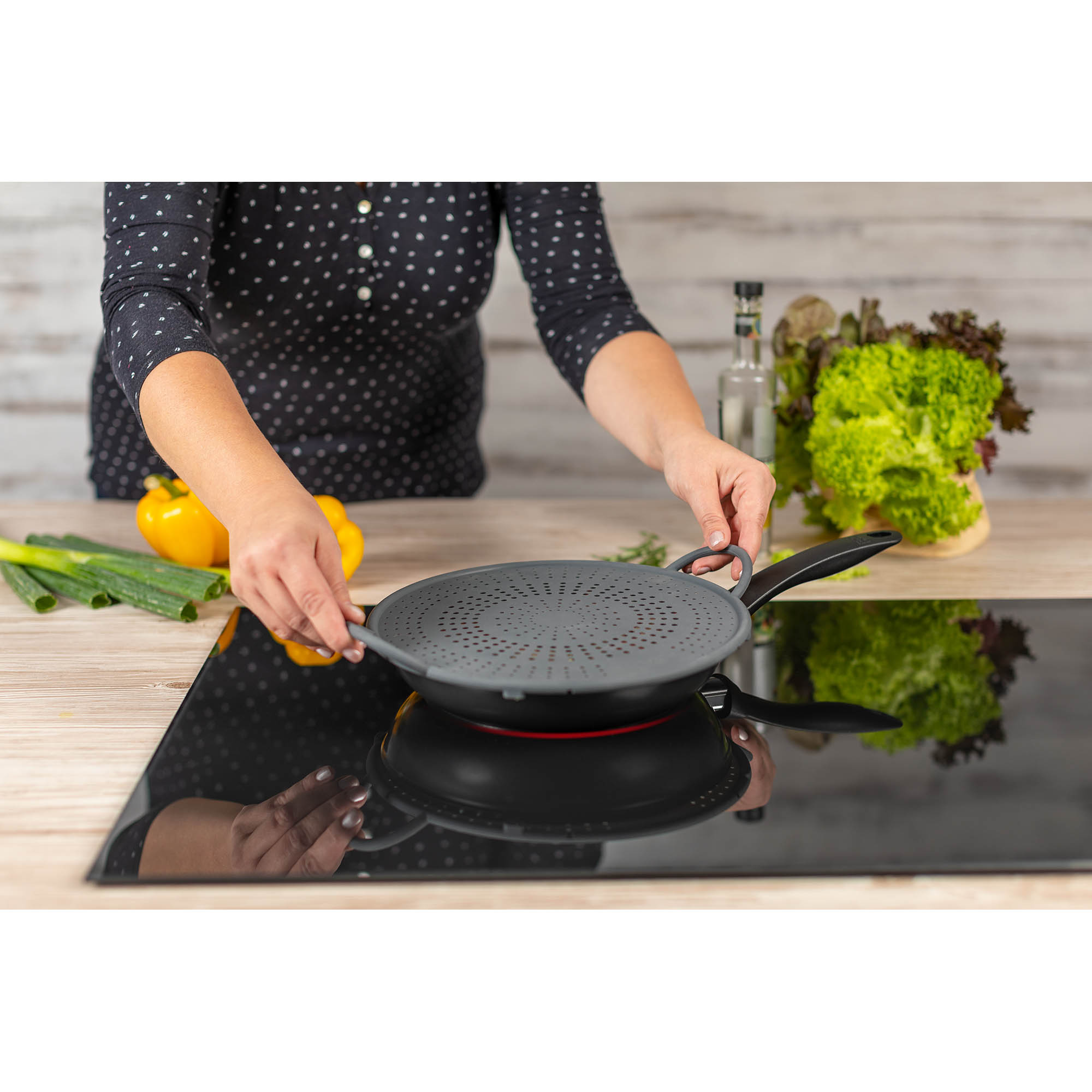 KUHN RIKON Splash guard silicone perforated 30 cm grey Splash guard lid