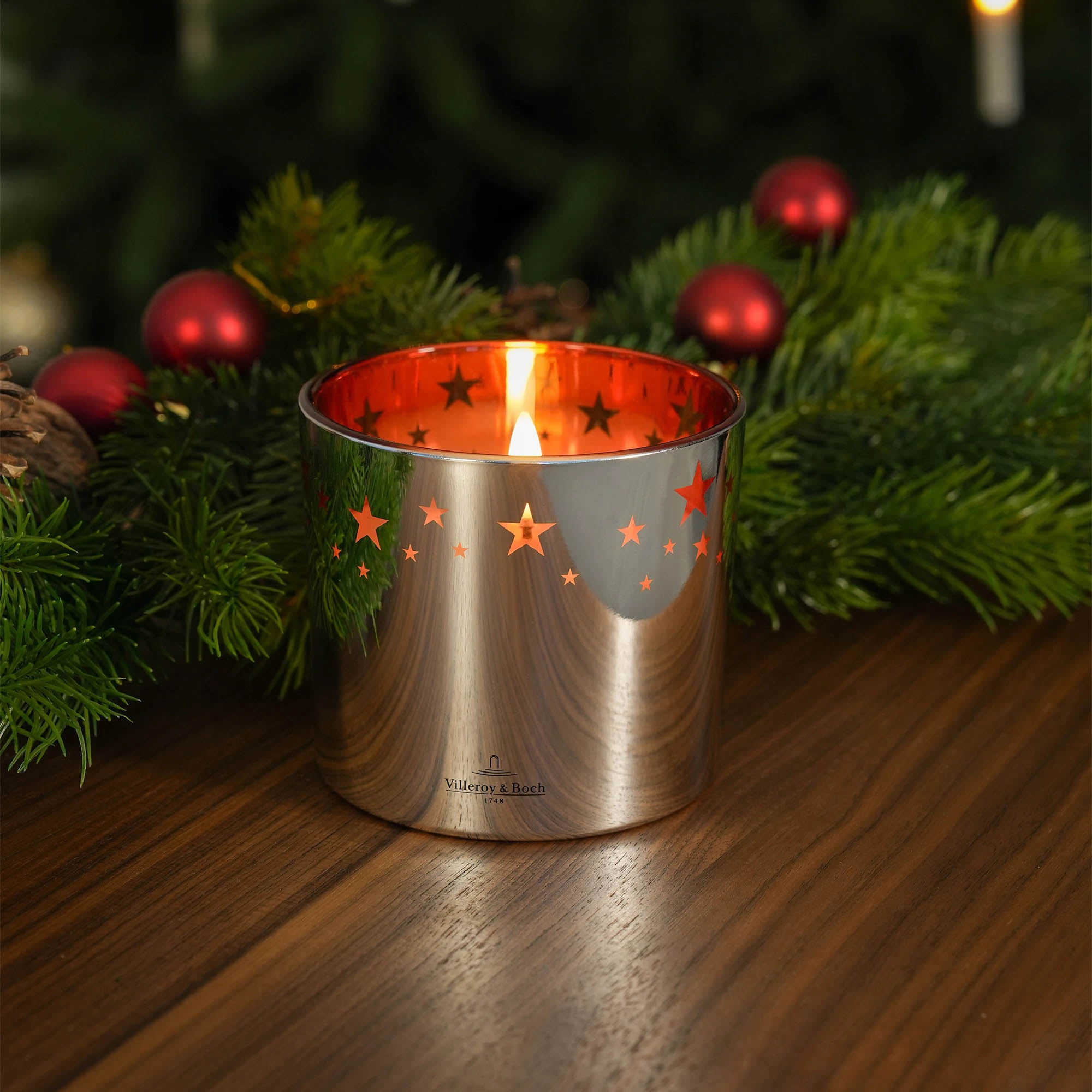 VILLEROY & BOCH LED-Glaskerze ZURICH 9 x 8 cm Echtwachs silber