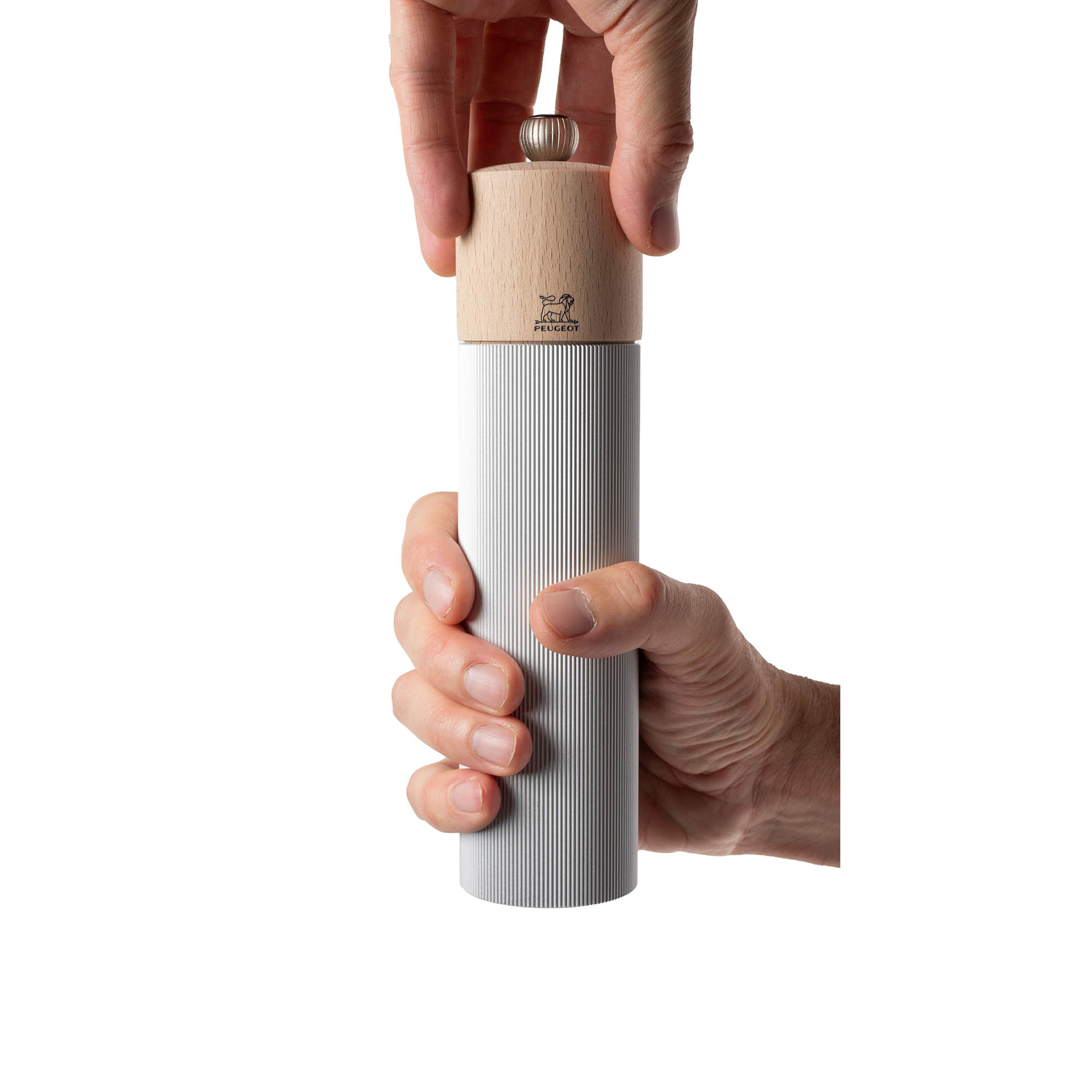 PEUGEOT LINE Salt Mill, 22 cm, light aluminium with natural wood finish and ZIRLION grinding mechanism
