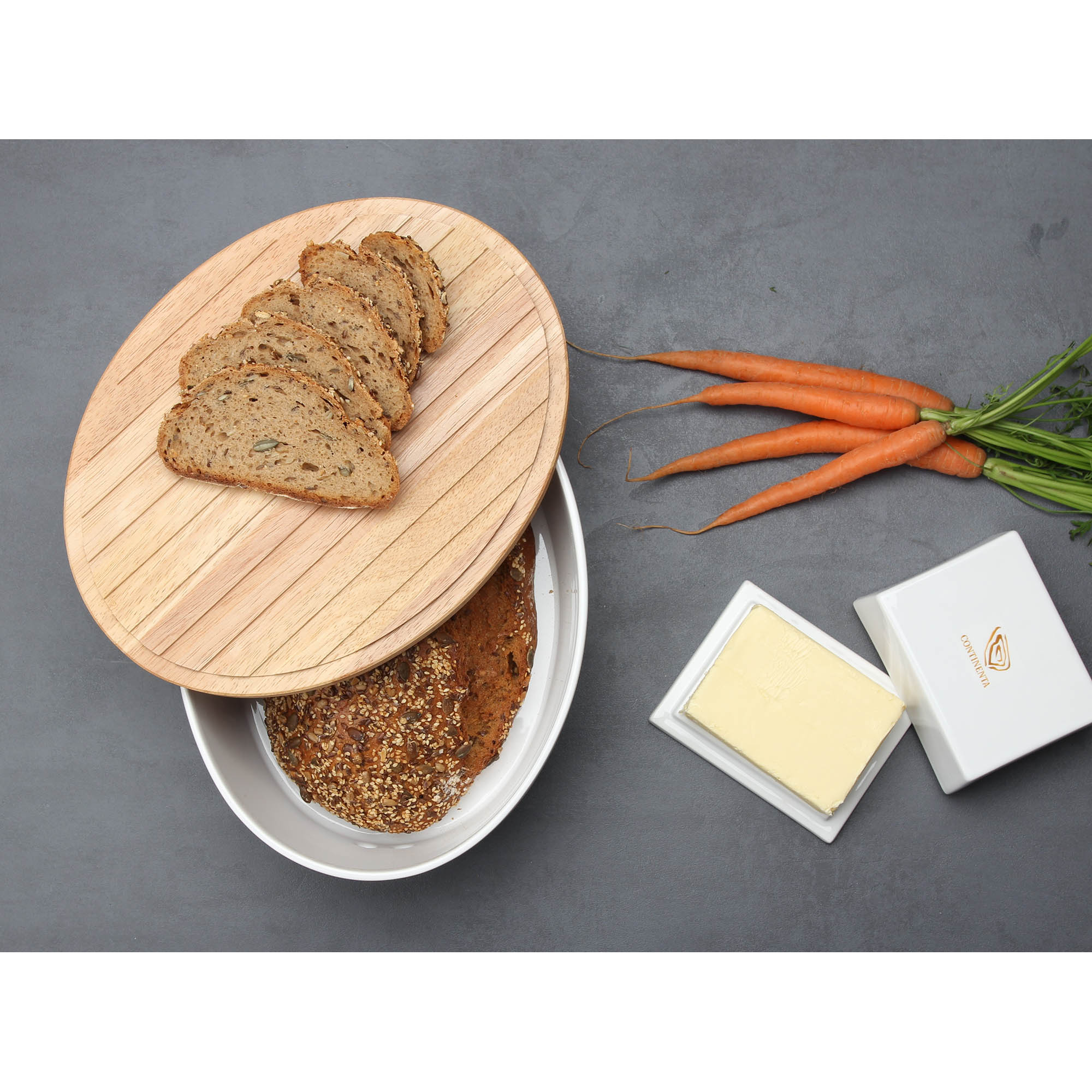 CONTINENTA Brottopf oval mit Holzdeckel  36 x 23 x 13,5 cm weiß