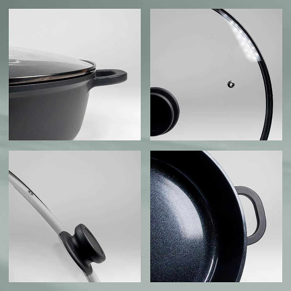 KELA serving pan ATURA round ceramic sealant PTFE-free 28 cm glass lid