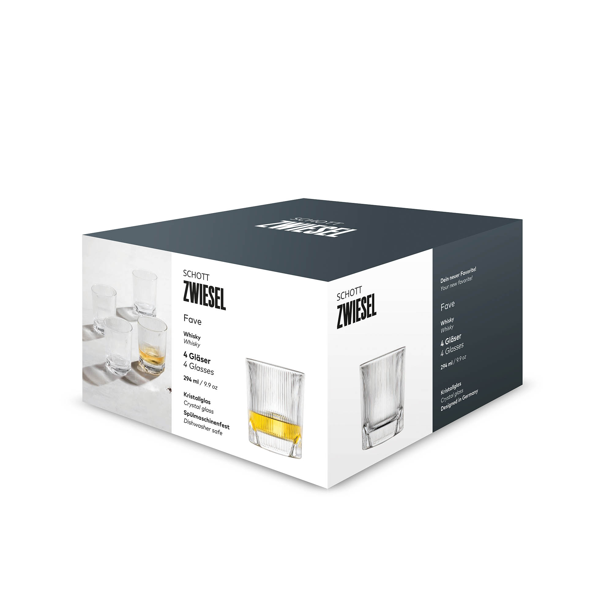 SCHOTT ZWIESEL Serie FAVE Whiskyglas Whiskytumbler 4 Stück Inhalt 294 ml