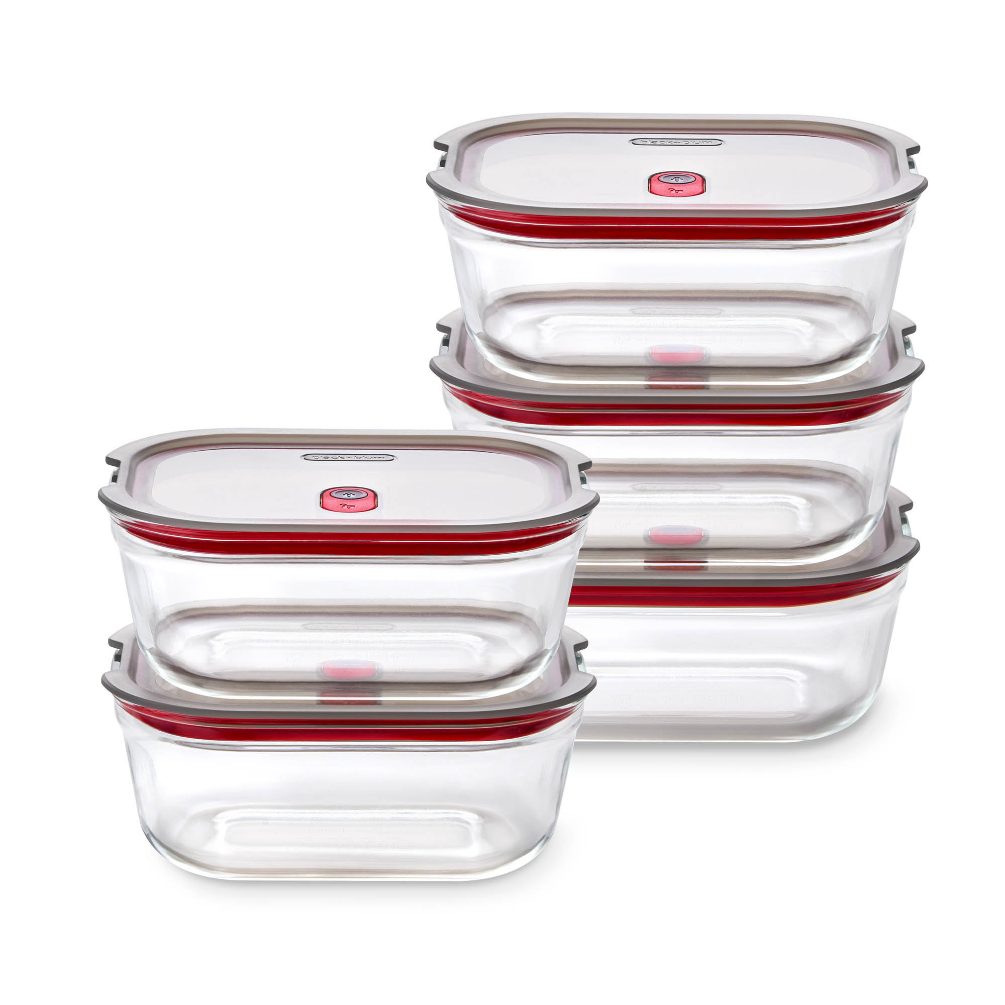 BLACK+BLUM 5er Set Multifunktions-Boxen aus Borosilikatglas je 0,9 Liter