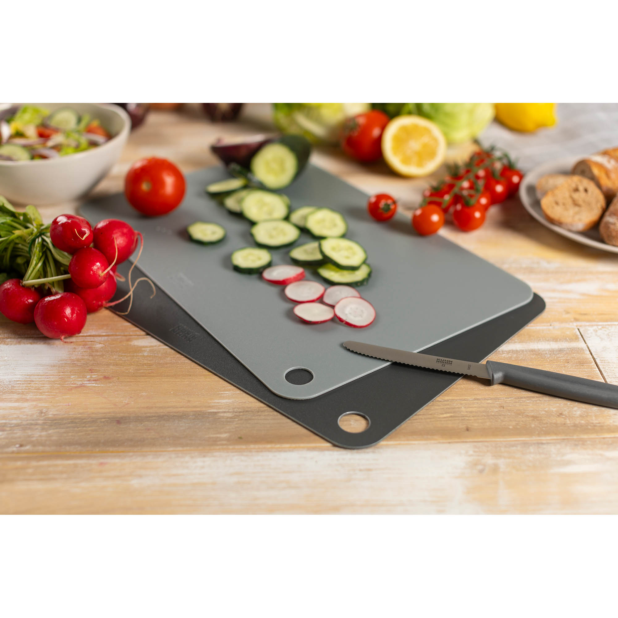 KUHN RIKON 2er-Set flexible Schneidbretter 37 x 25 cm Schneidmatten grau