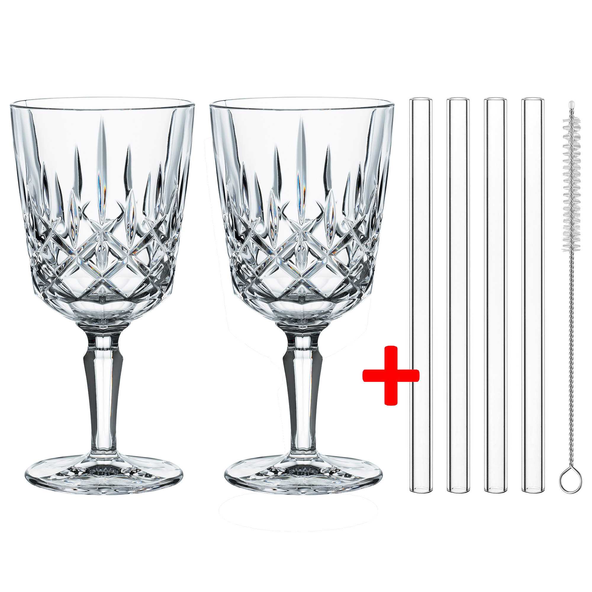 NACHTMANN Serie NOBLESSE Cocktailglas Weinglas 2 Stück 355 ml + 4 Glastrinkhalme